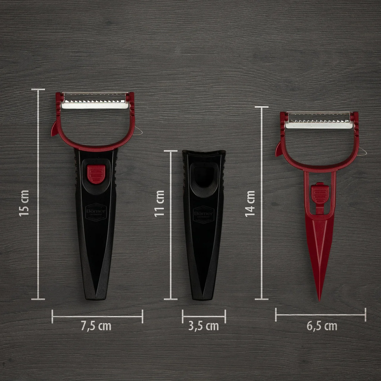 BÖRNER GERMANY Multi Peeler 3 Piece Set Red - Image 3