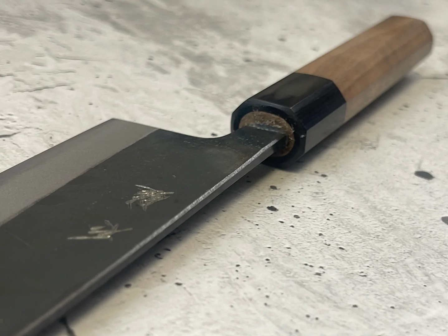 Yoshimune Santoku Kurouchi 180 mm (7.1 in) Aogami (Blue) #2 Double-Bevel - Image 11
