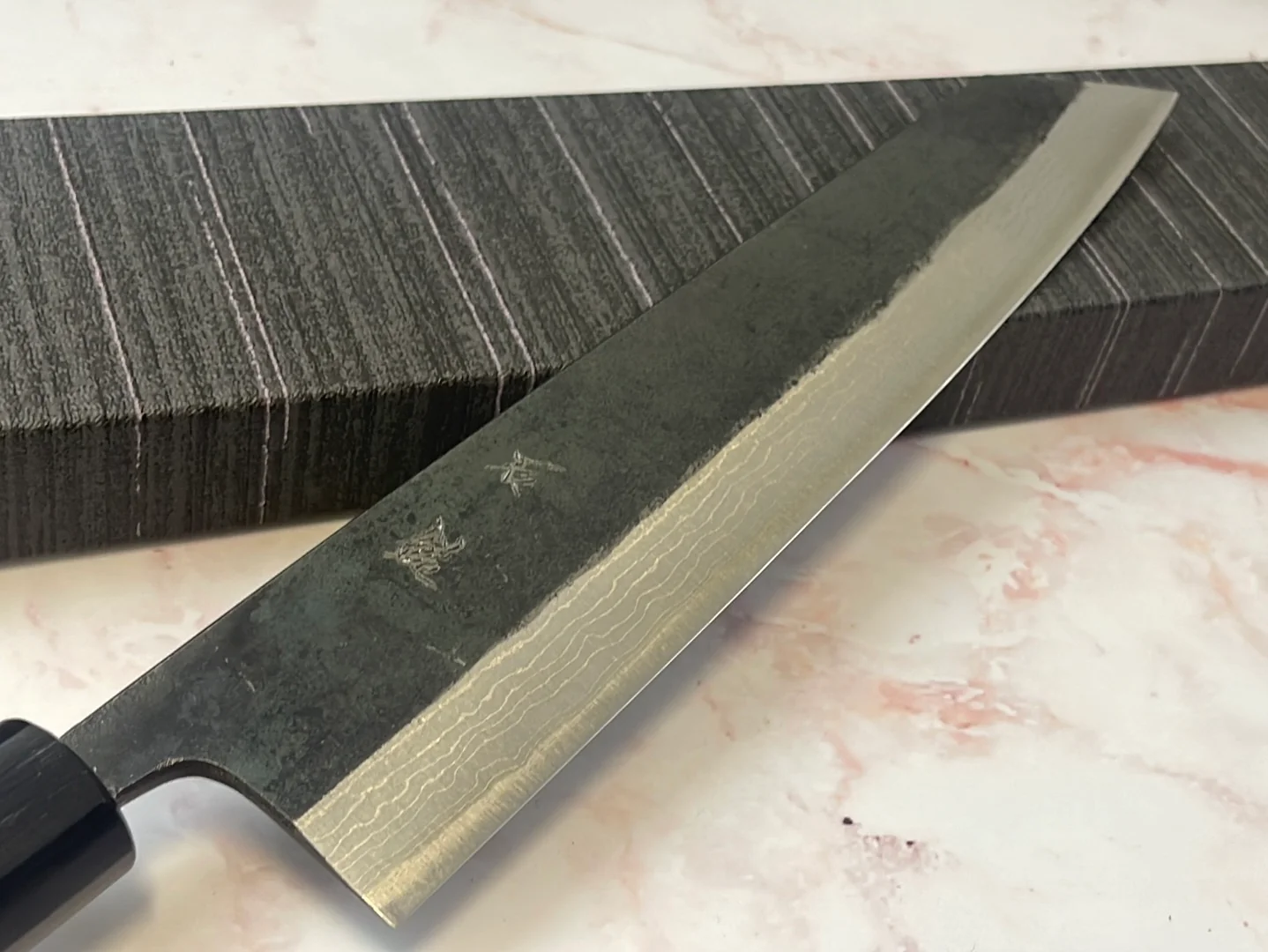 Yoshimune Kiritsuke Kurouchi 240 mm (9.4 in) Aogami (Blue) #2 Damascus (17 layers) Double-Bevel - Image 5