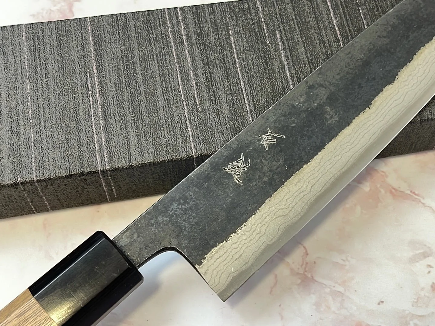 Yoshimune Gyuto Kurouchi 210 mm (8.3 in) Aogami (Blue) #2 Damascus (17 layers) Double-Bevel - Image 4