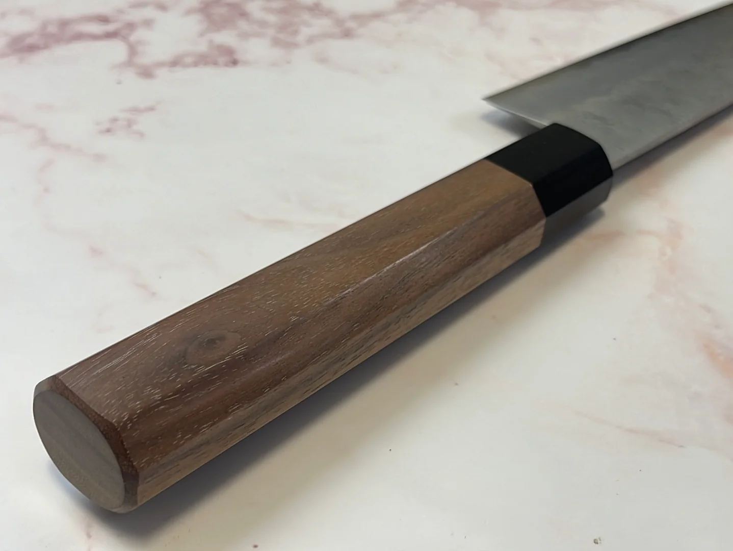 Yoshimune Kiritsuke 210 mm (8.3 in) Ginsan (Silver #3) Nashiji finish Double-Bevel Walnut Octagonal Handle - Image 10