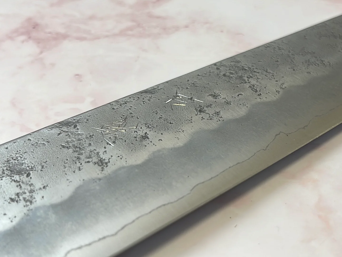 Yoshimune Kiritsuke 210 mm (8.3 in) Ginsan (Silver #3) Nashiji finish Double-Bevel Walnut Octagonal Handle - Image 15