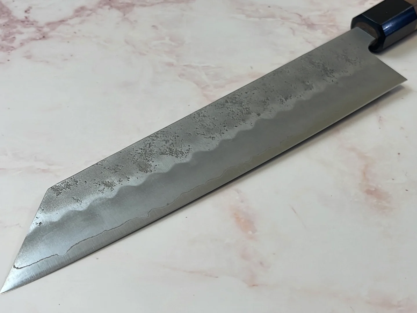Yoshimune Kiritsuke 210 mm (8.3 in) Ginsan (Silver #3) Nashiji finish Double-Bevel Walnut Octagonal Handle - Image 5