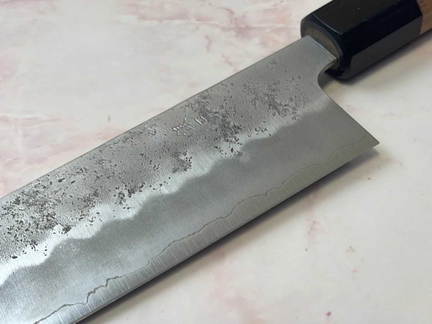 Yoshimune Kiritsuke 210 mm (8.3 in) Ginsan (Silver #3) Nashiji finish Double-Bevel Walnut Octagonal Handle - Image 6