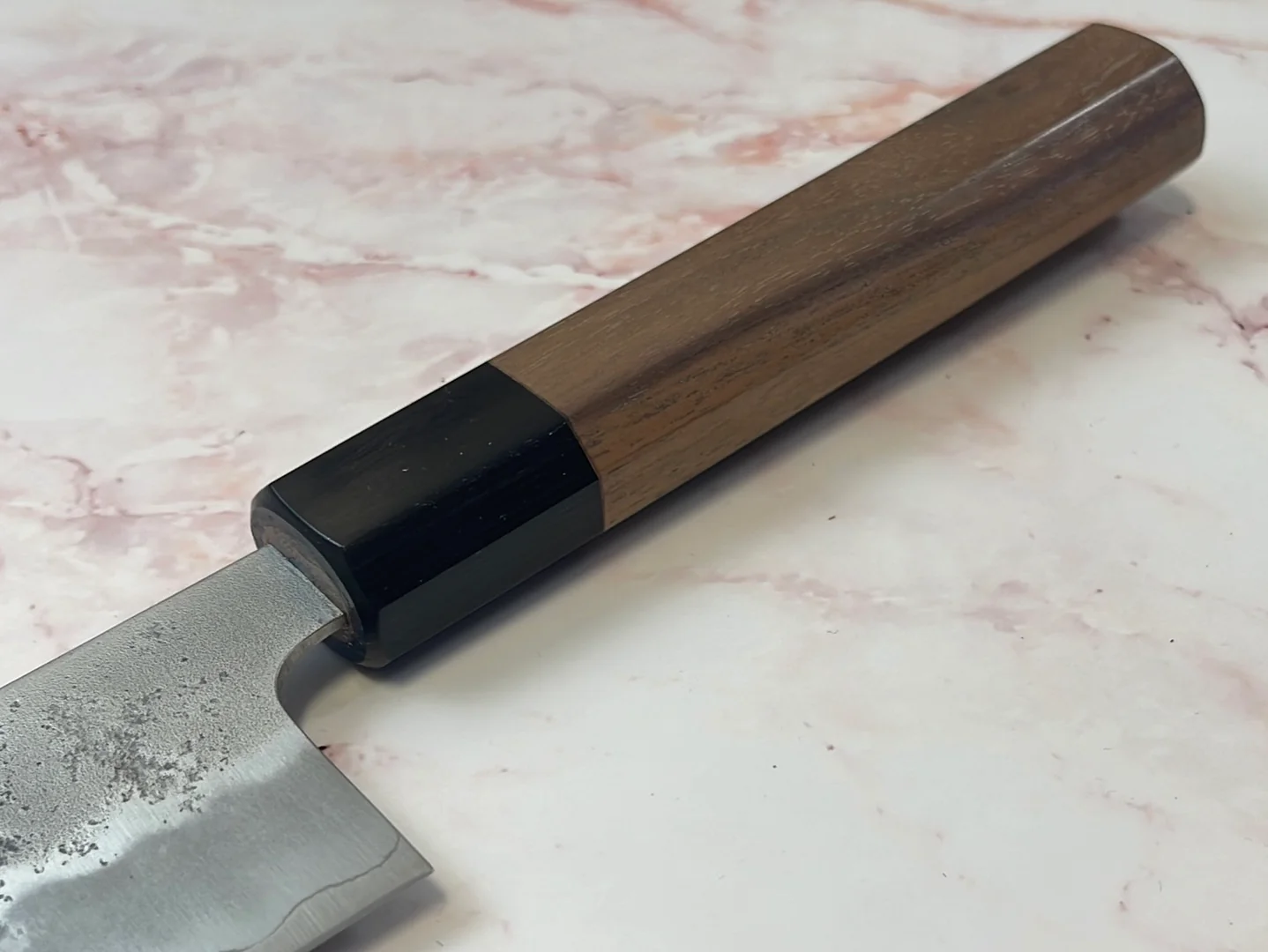 Yoshimune Kiritsuke 210 mm (8.3 in) Ginsan (Silver #3) Nashiji finish Double-Bevel Walnut Octagonal Handle - Image 7