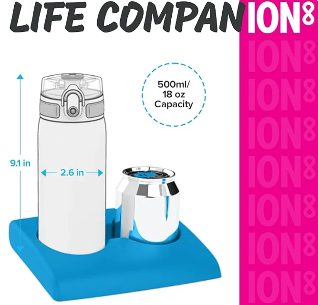 Ion8 Slim Plastic Water Bottle 500ml Pink - Image 4