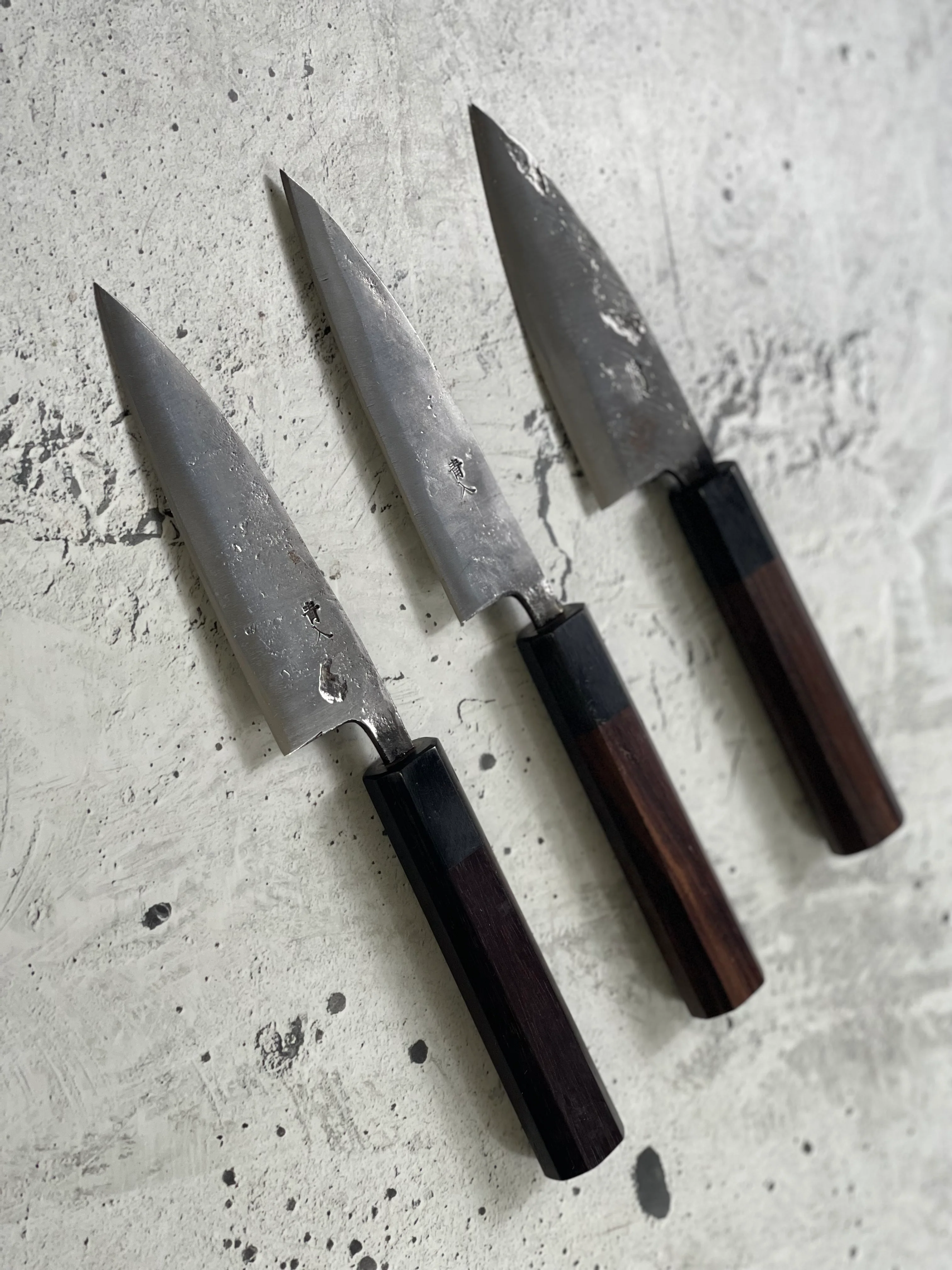 Japanese Knife Set 3x Carbon Steel Rosewood Black Octagon Handle Made In Japan 🇯🇵 1538 - Image 2