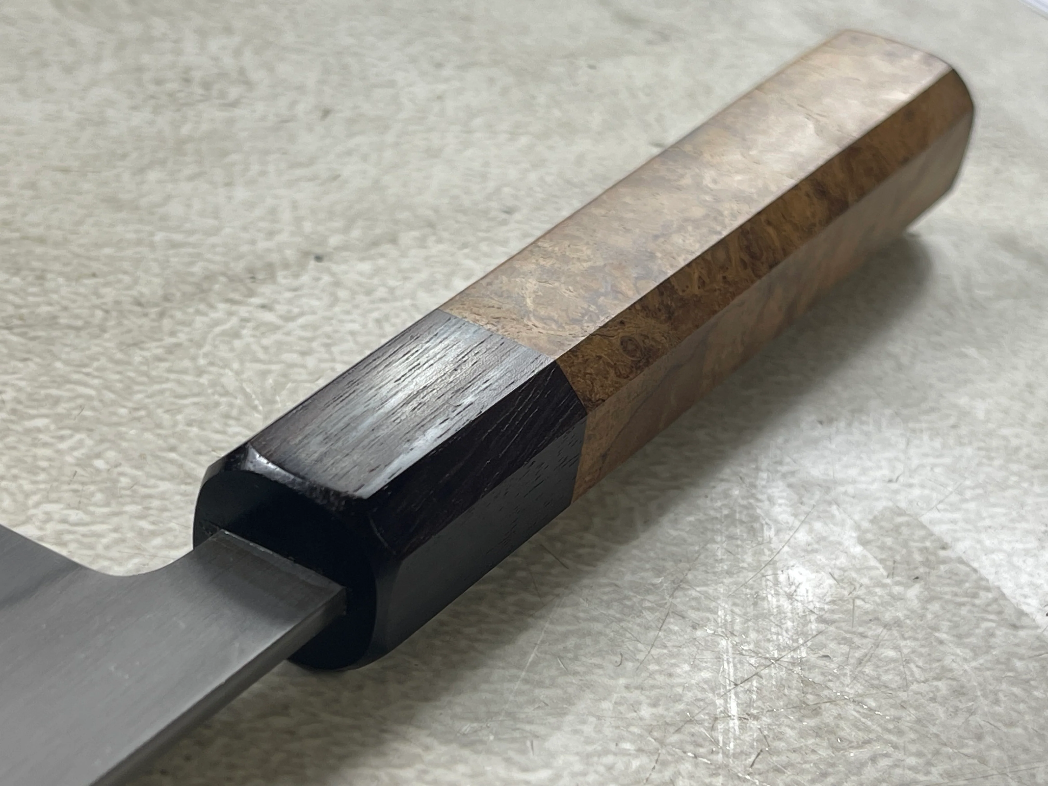 Kanefusa Gyuto 230mm Teakwood Burl & Rosewood Handle & Sheath - Image 10