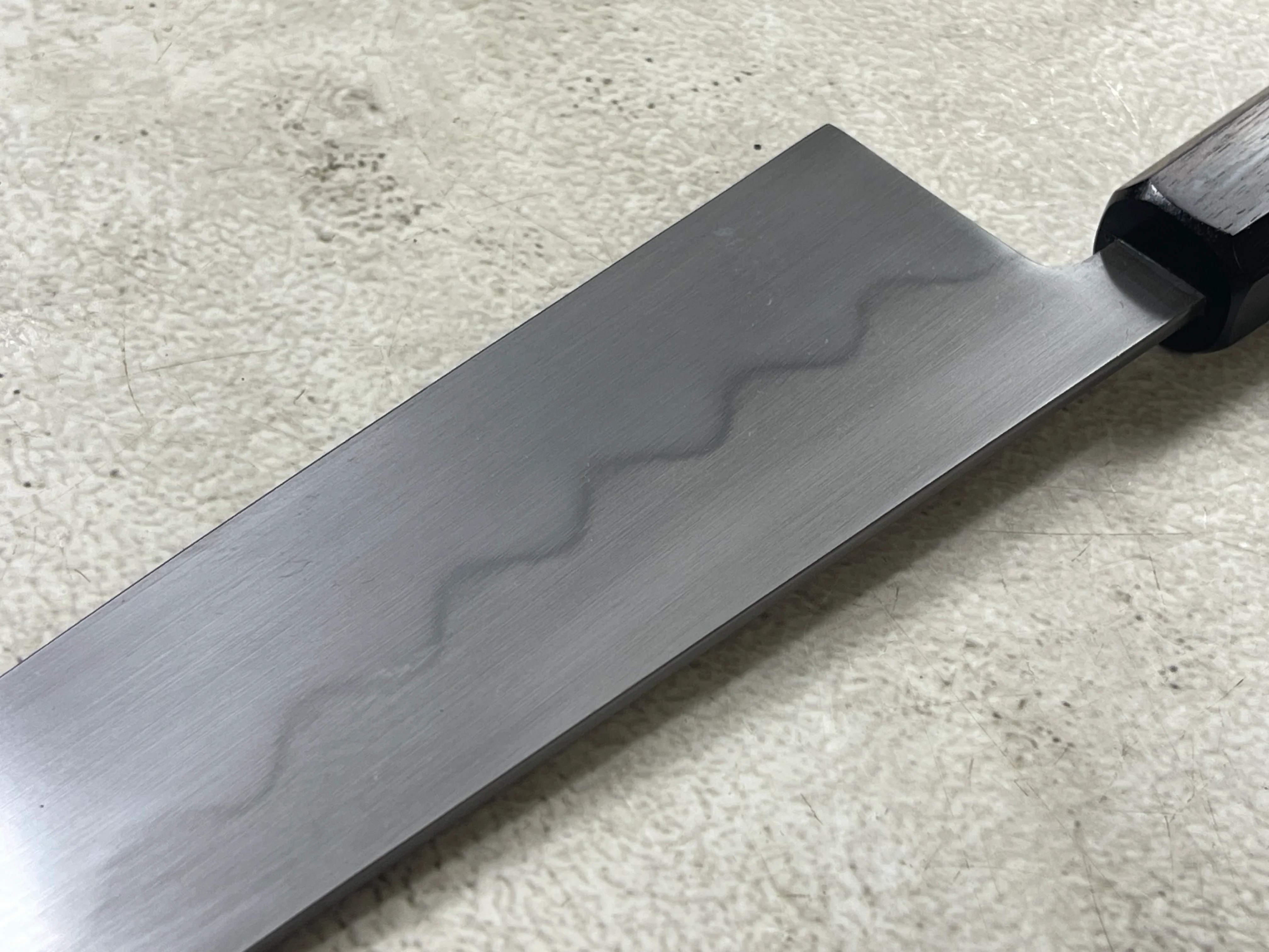 Kanefusa Gyuto 230mm Teakwood Burl & Rosewood Handle & Sheath - Image 11