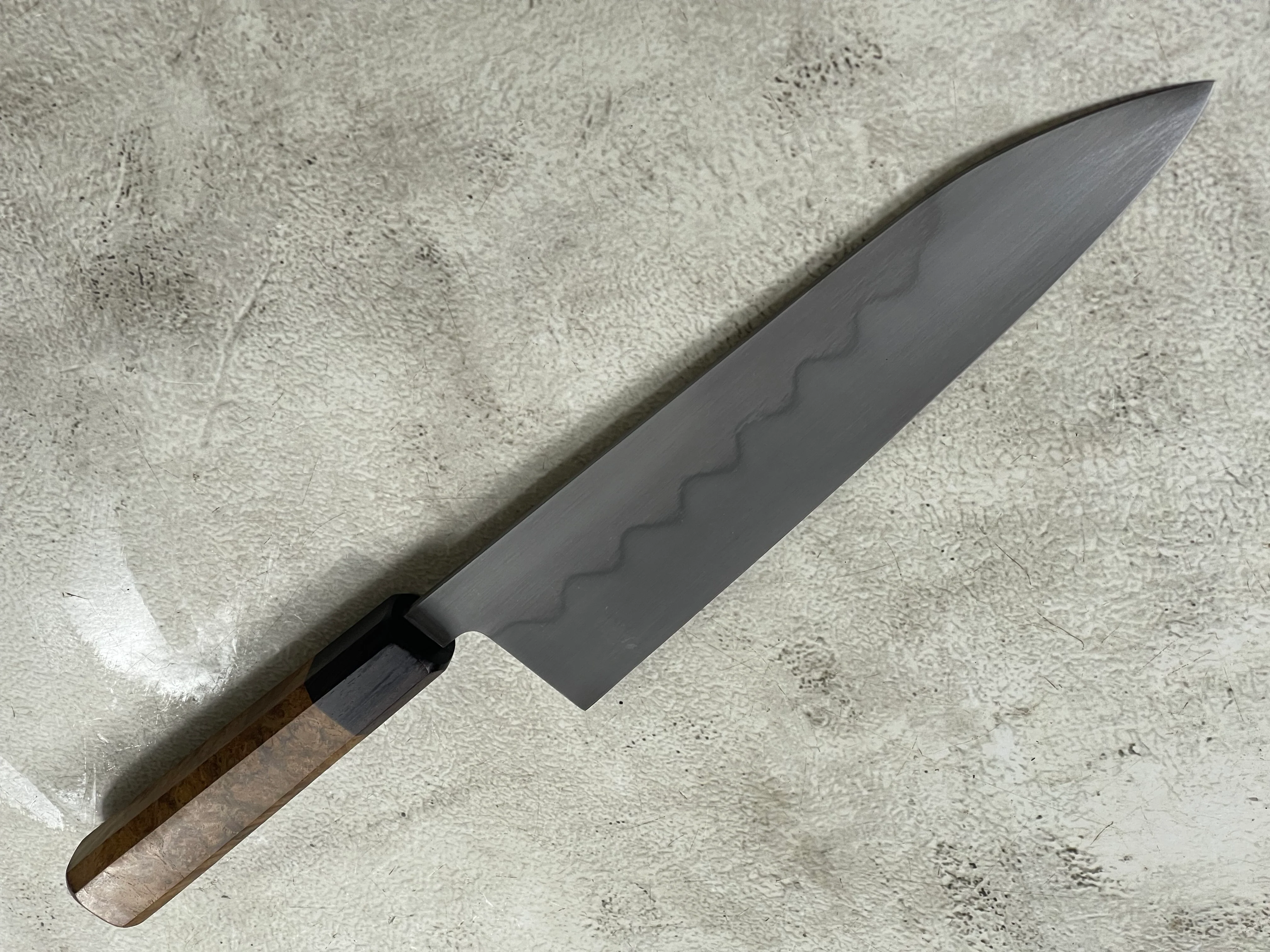 Kanefusa Gyuto 230mm Teakwood Burl & Rosewood Handle & Sheath - Image 12