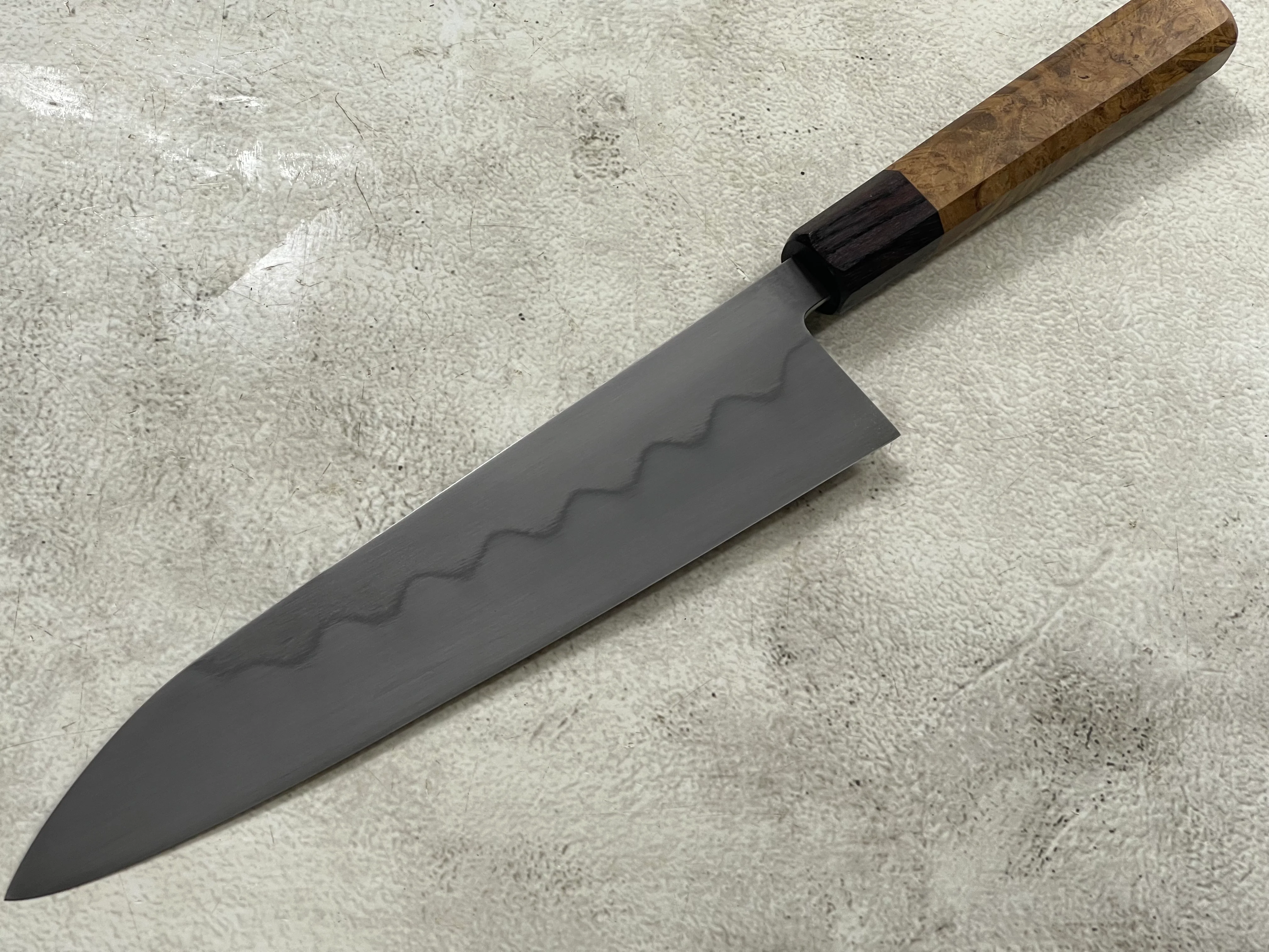Kanefusa Gyuto 230mm Teakwood Burl & Rosewood Handle & Sheath - Image 14
