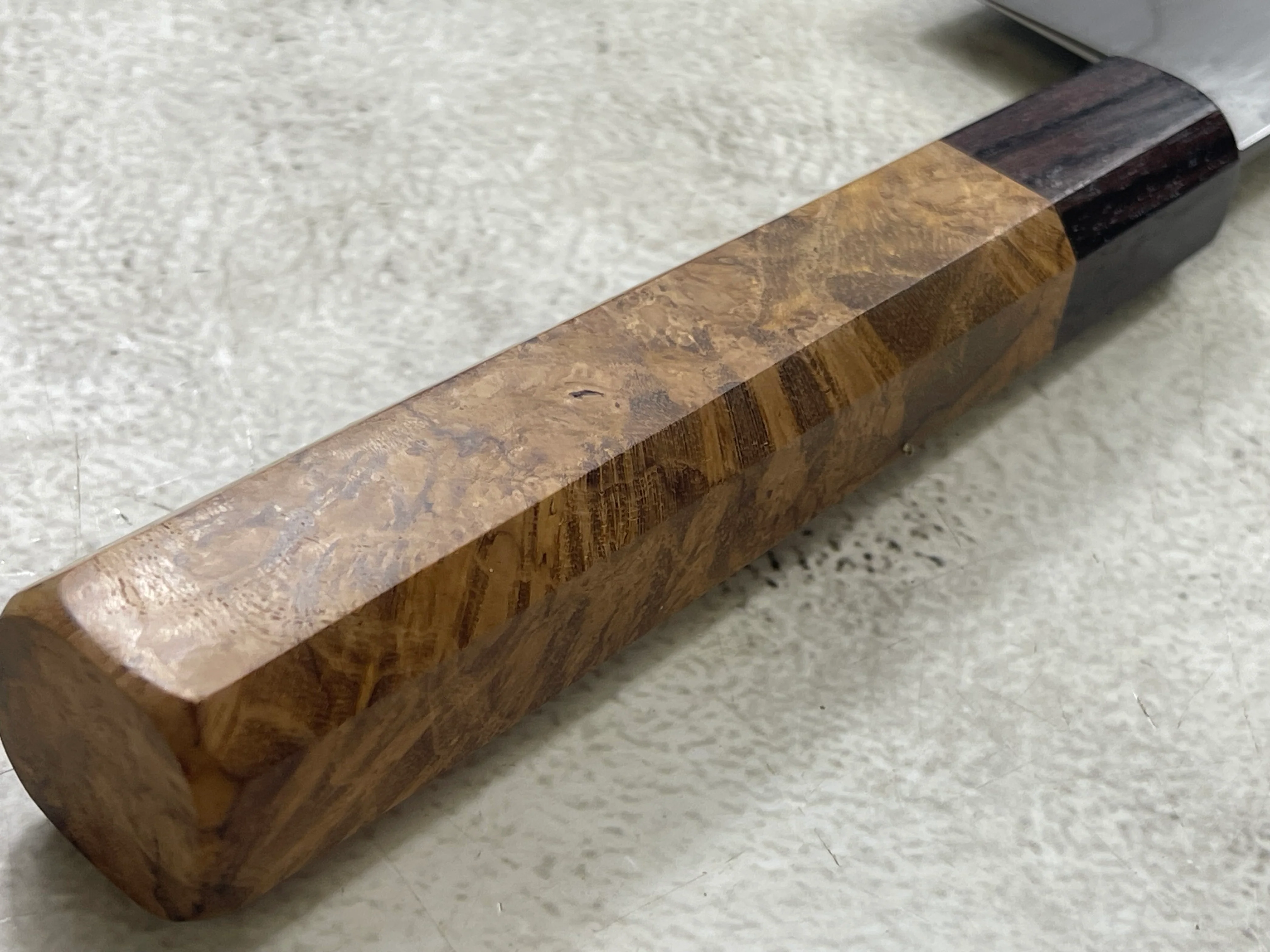 Kanefusa Gyuto 230mm Teakwood Burl & Rosewood Handle & Sheath - Image 16