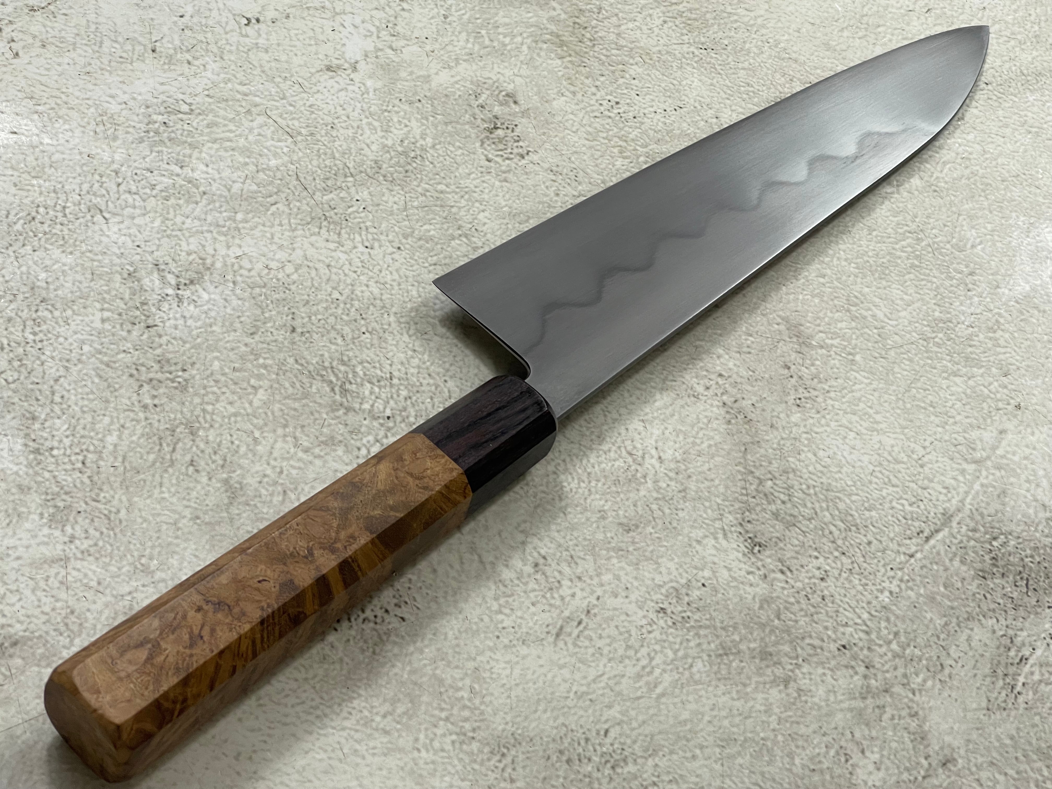 Kanefusa Gyuto 230mm Teakwood Burl & Rosewood Handle & Sheath - Image 17