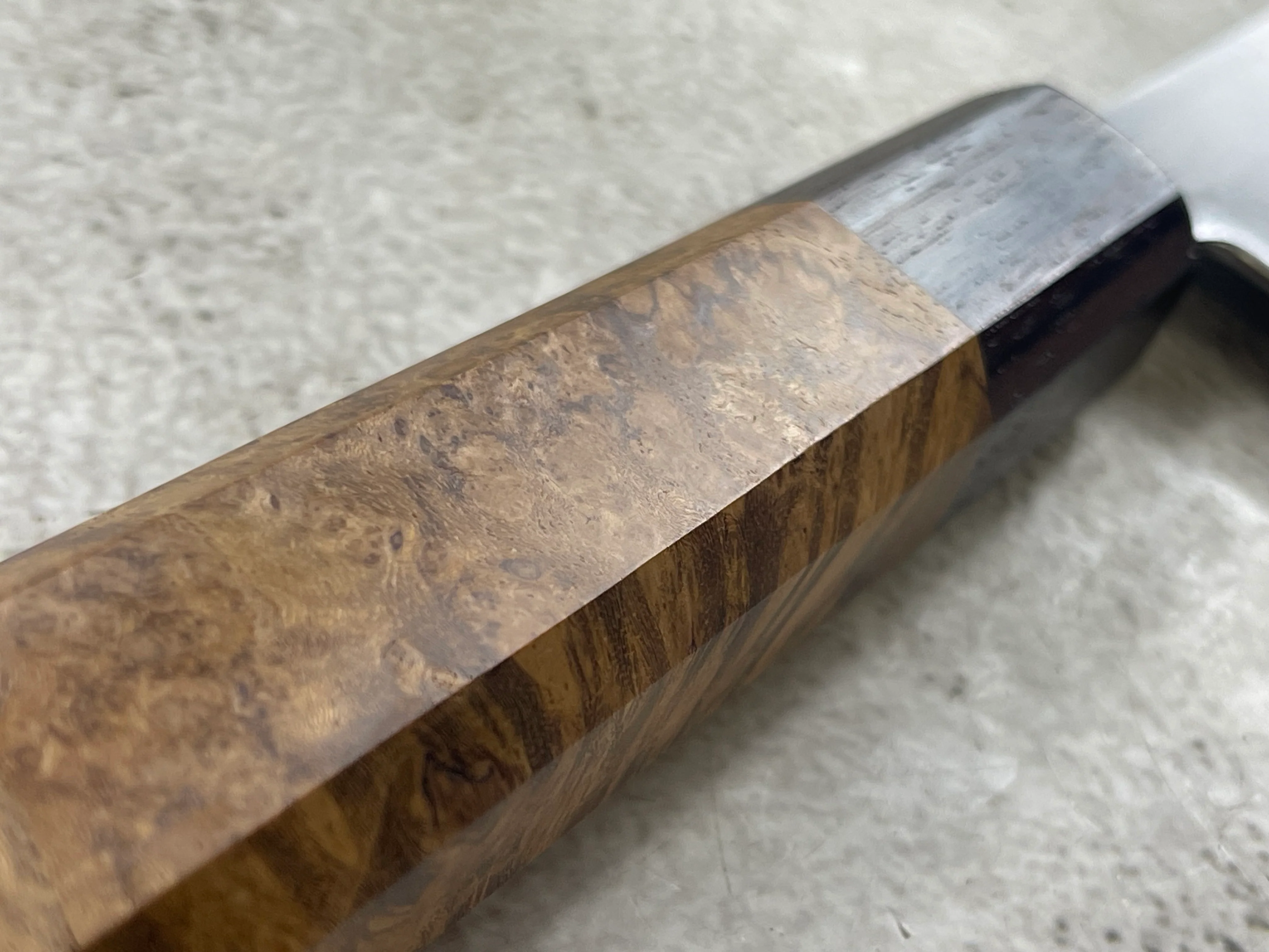Kanefusa Gyuto 230mm Teakwood Burl & Rosewood Handle & Sheath - Image 3