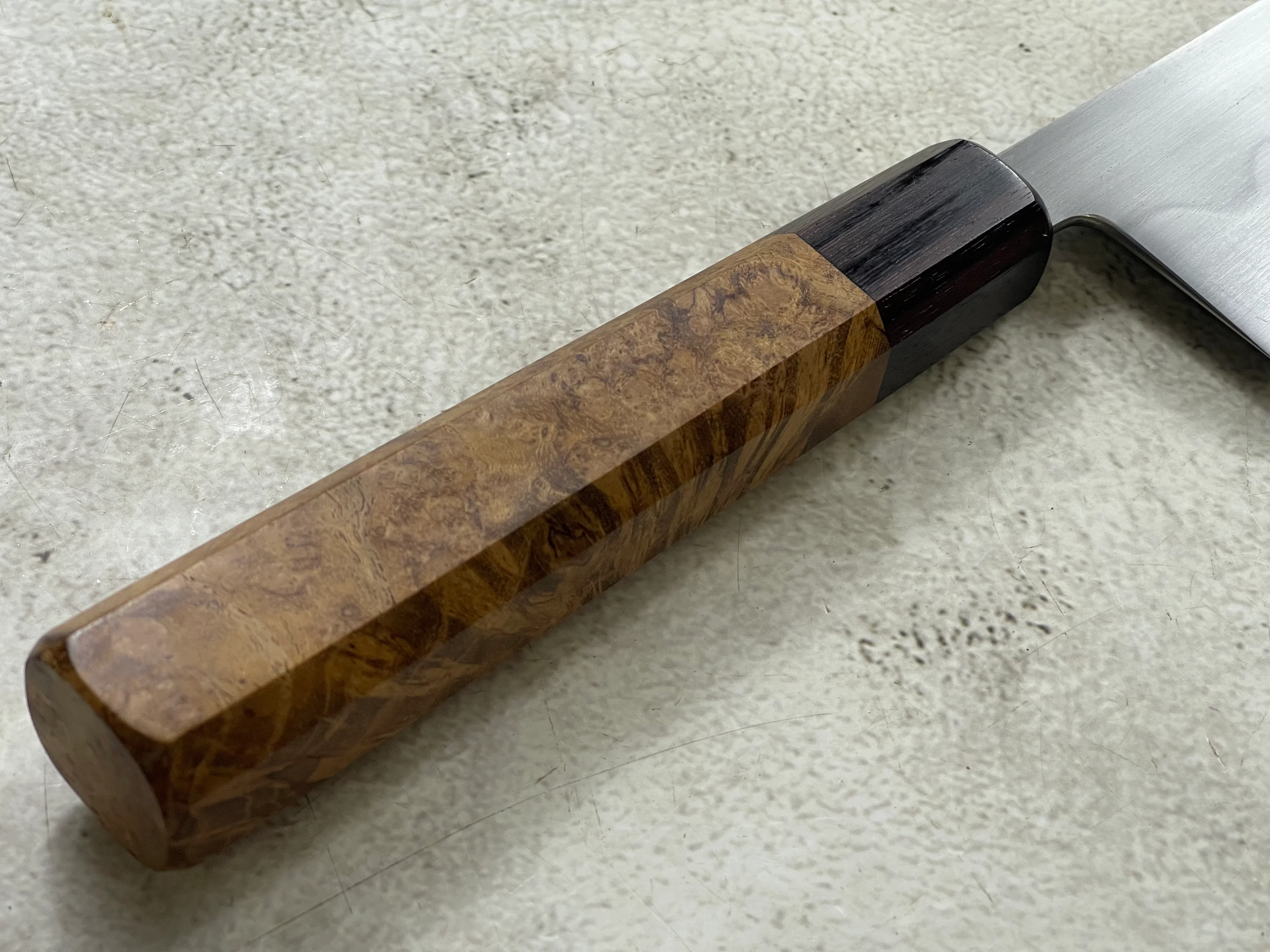 Kanefusa Gyuto 230mm Teakwood Burl & Rosewood Handle & Sheath - Image 4