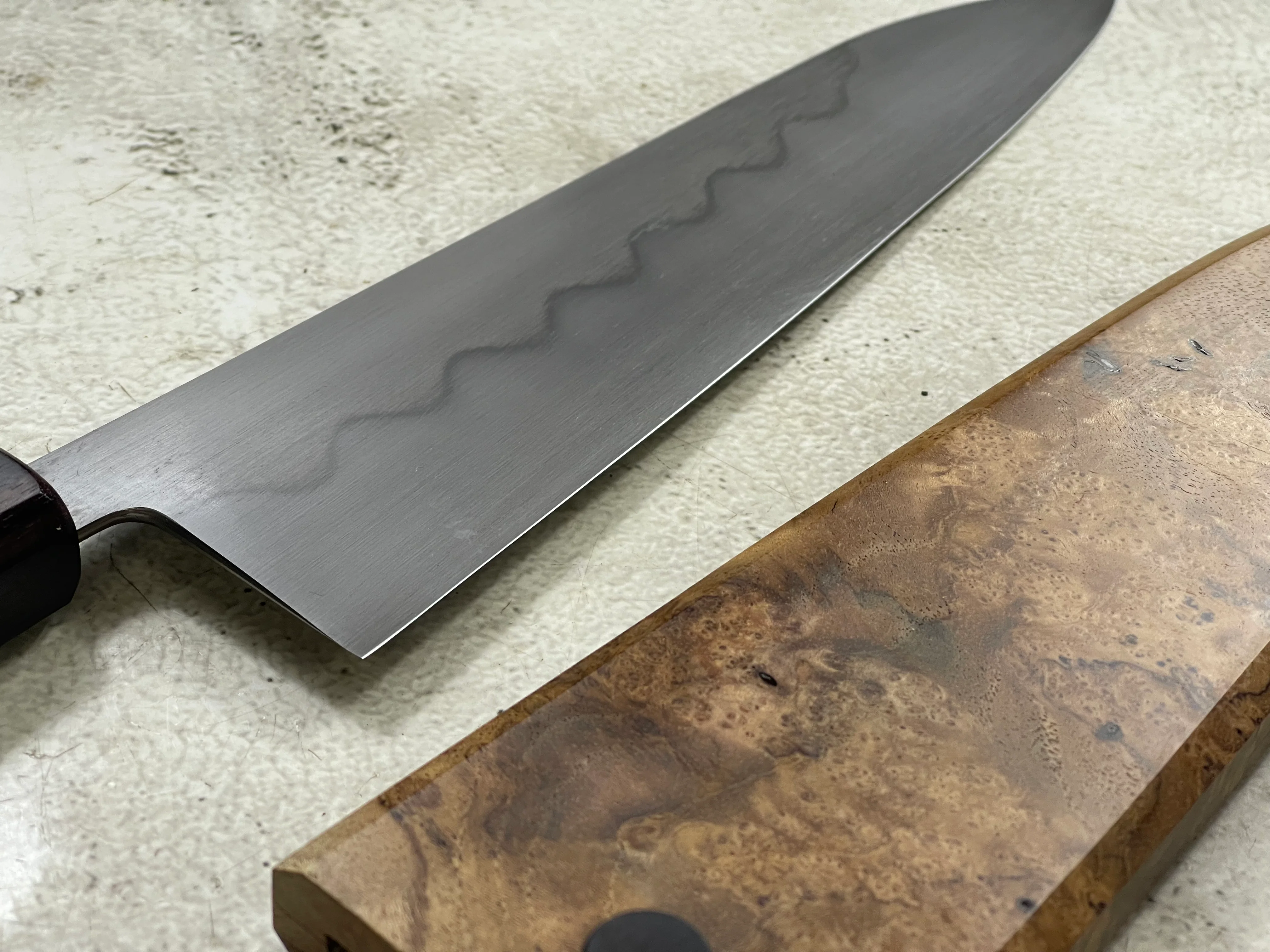 Kanefusa Gyuto 230mm Teakwood Burl & Rosewood Handle & Sheath - Image 6