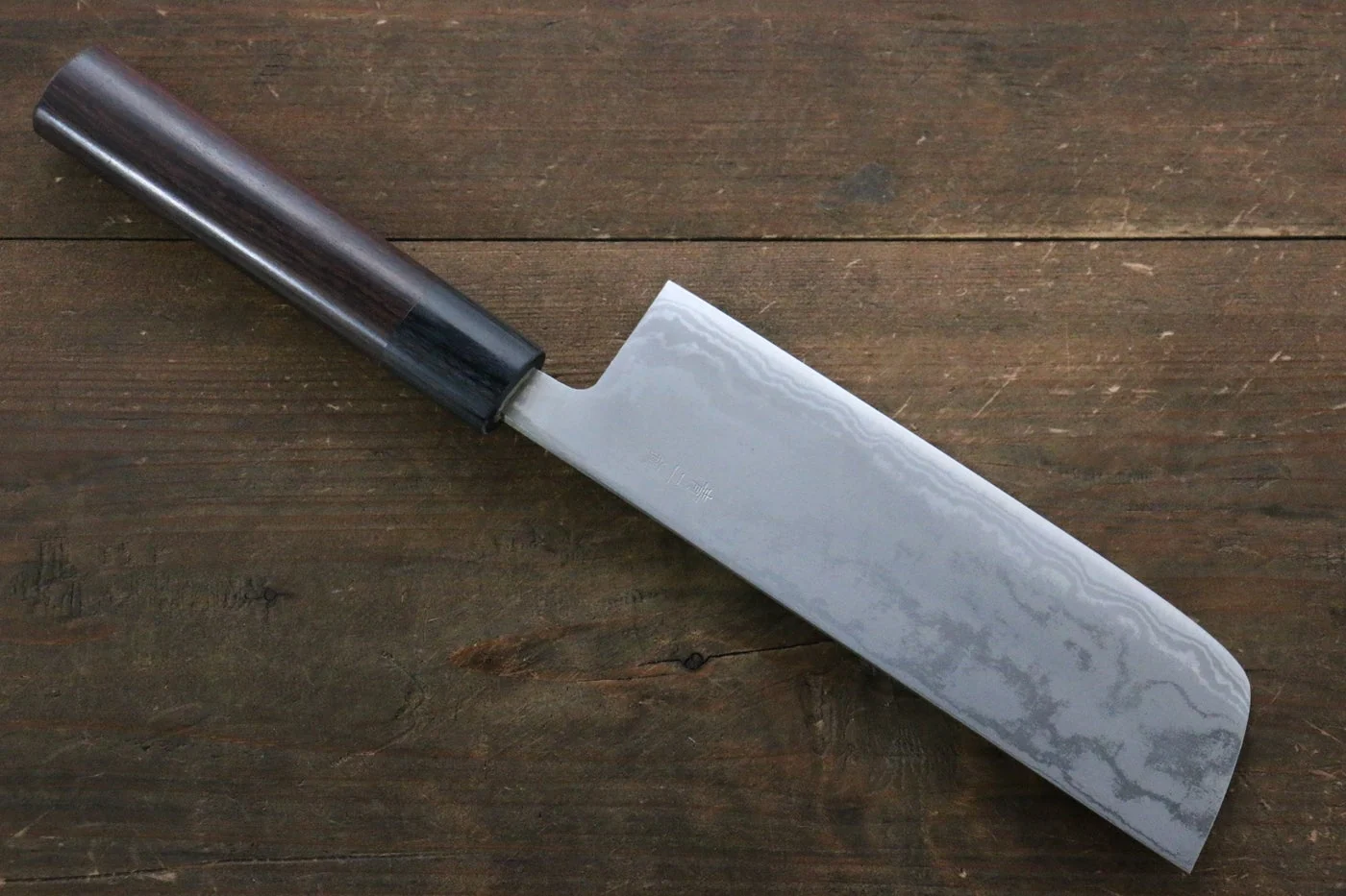 Kanetsune Blue Steel No. 2 Damascus Nakiri Japanese Knife 165mm Shitan Handle - Image 10