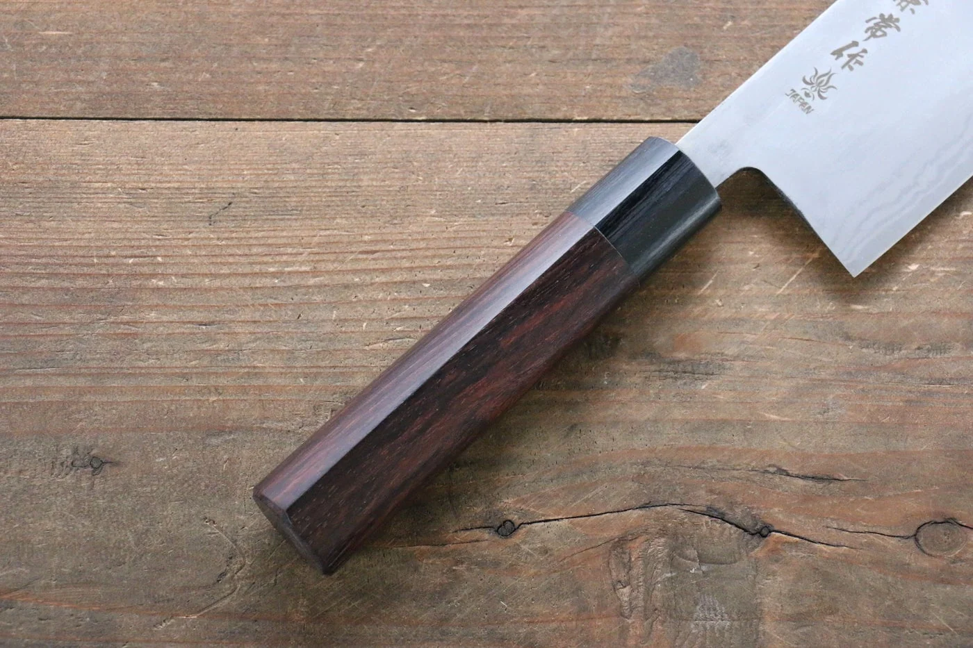 Kanetsune Blue Steel No. 2 Damascus Nakiri Japanese Knife 165mm Shitan Handle - Image 6