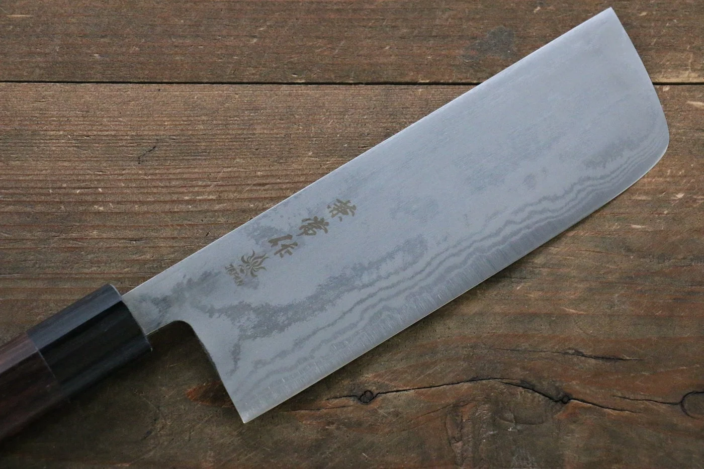 Kanetsune Blue Steel No. 2 Damascus Nakiri Japanese Knife 165mm Shitan Handle - Image 9