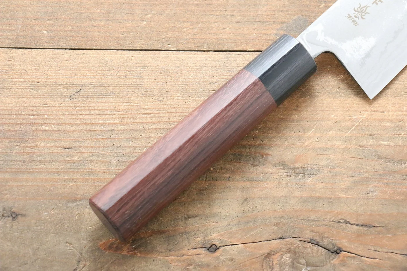Kanetsune Blue Steel No. 2 Damascus santoku Japanese Knife 165mm Shitan Handle - Image 6