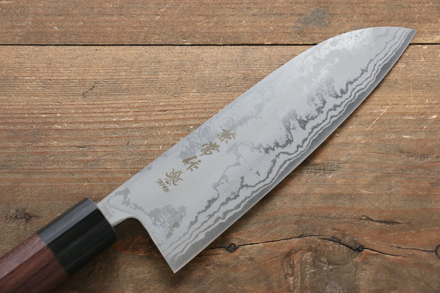 Kanetsune Blue Steel No. 2 Damascus santoku Japanese Knife 165mm Shitan Handle - Image 9
