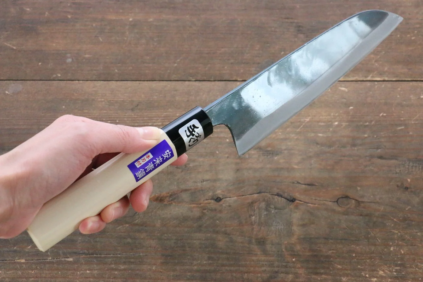 Kanetsune Blue Steel No. 2 Kurouchi Santoku Japanese Knife 165mm Magnolia Handle - Image 4