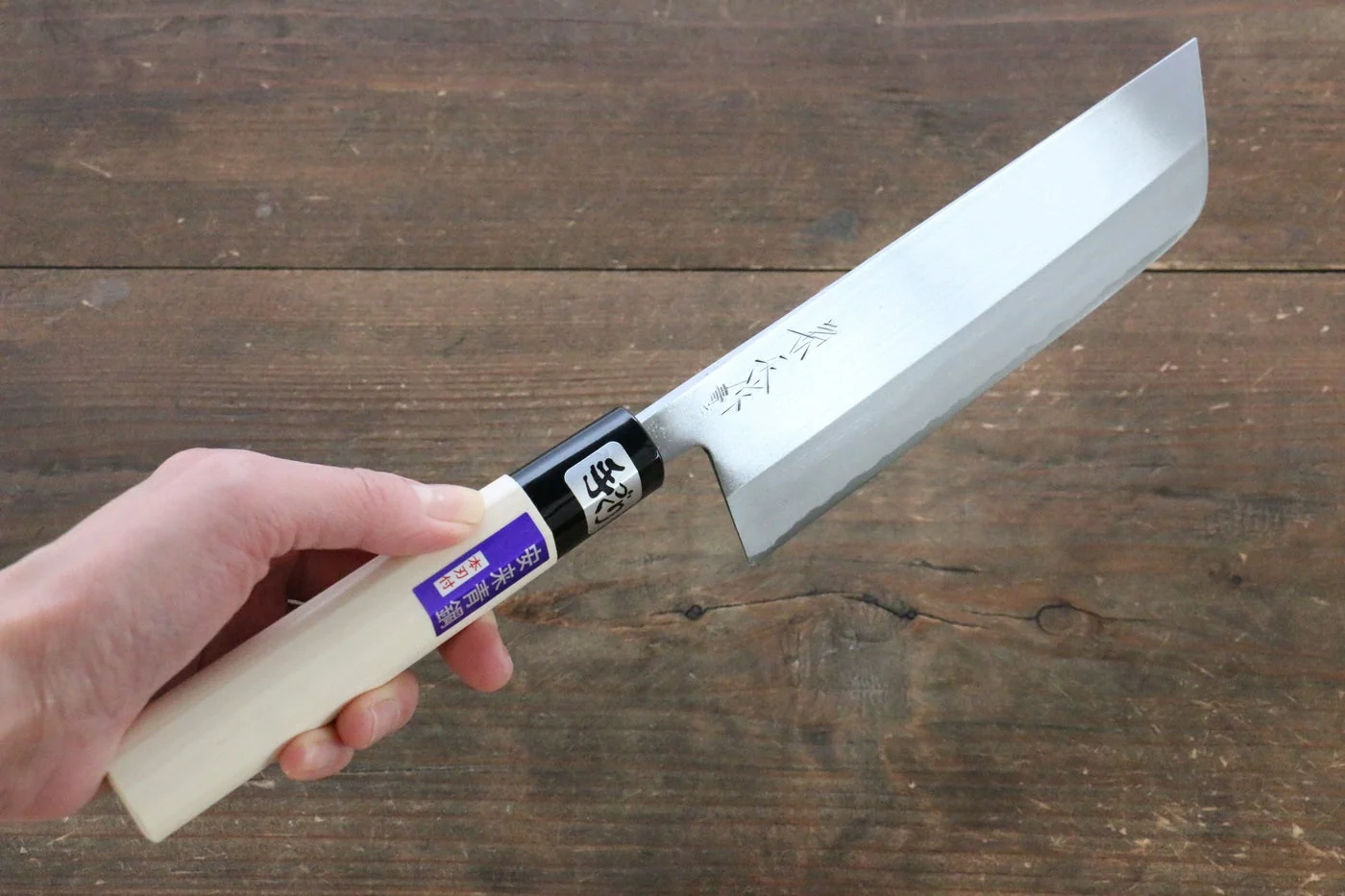 Kanetsune Blue Steel No. 2 Migaki Finished Nakiri Japanese Knife 165mm Magnolia Handle - Image 5