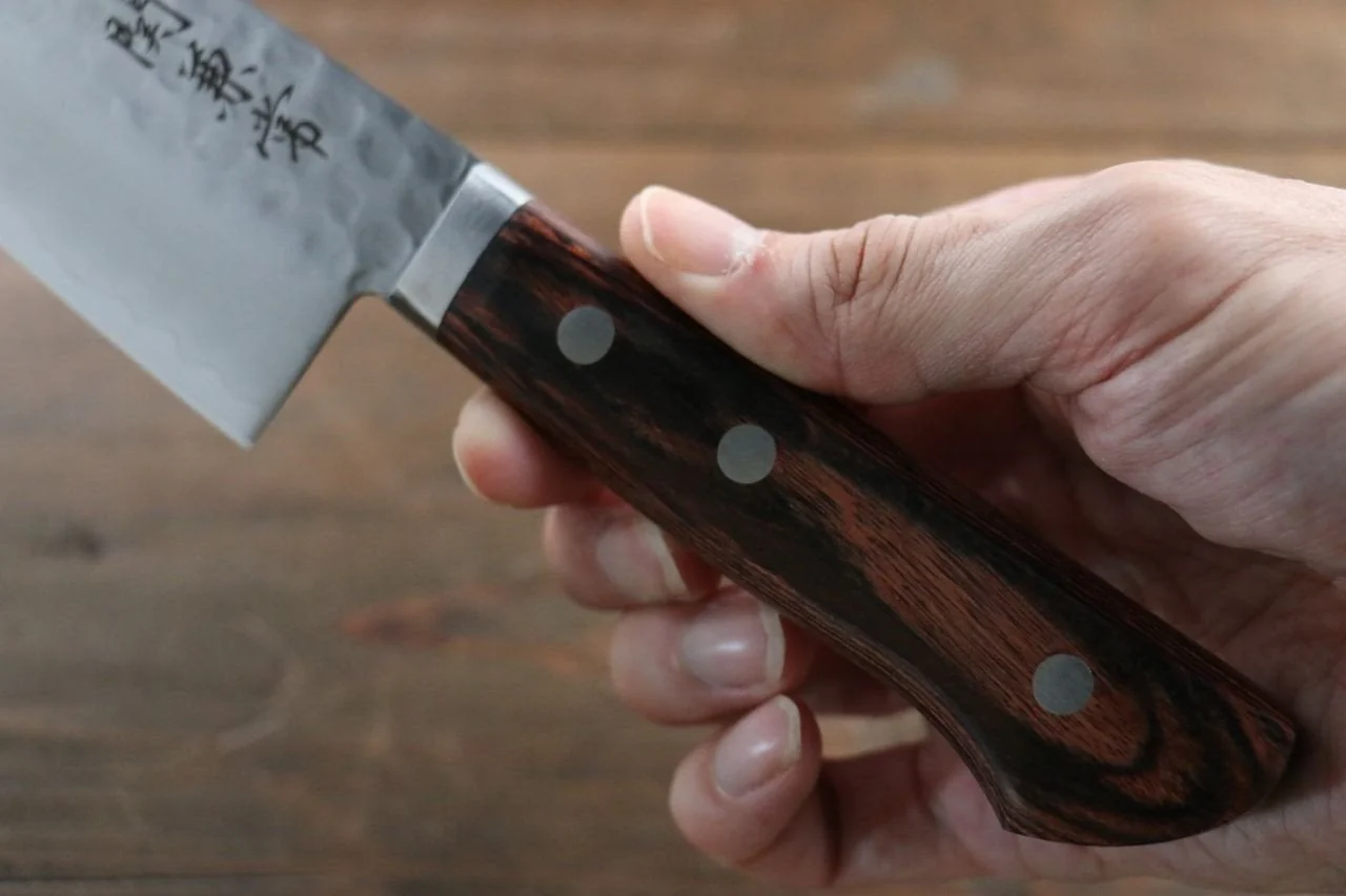 Kanetsune VG1 Hammered Santoku Japanese Knife 165mm Mahogany Handle - Image 5