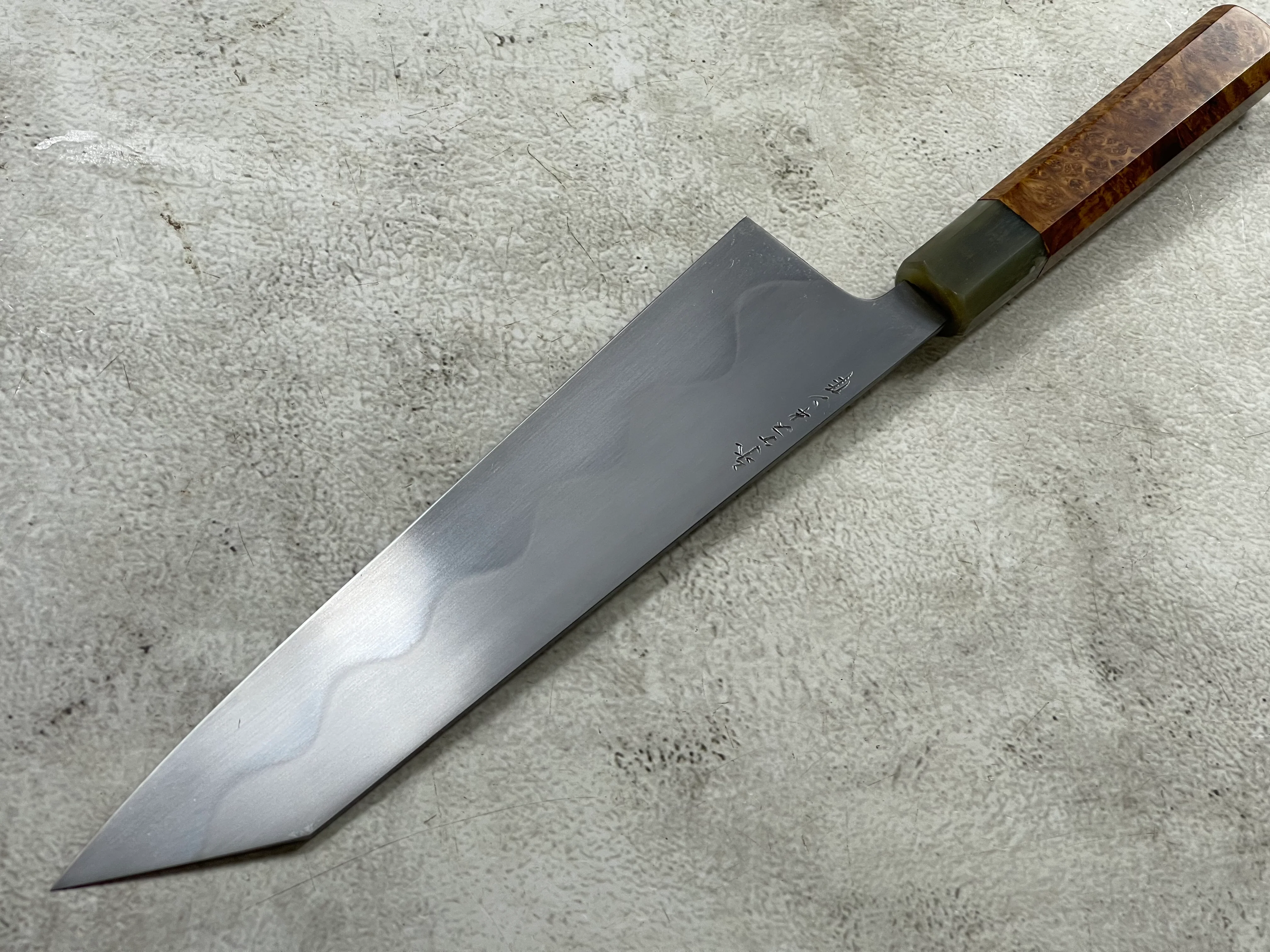 Keskin Migaki Kiritsuke 230mm Amboyna Burl & Blonde Buffalo Horn with sheath - Image 12