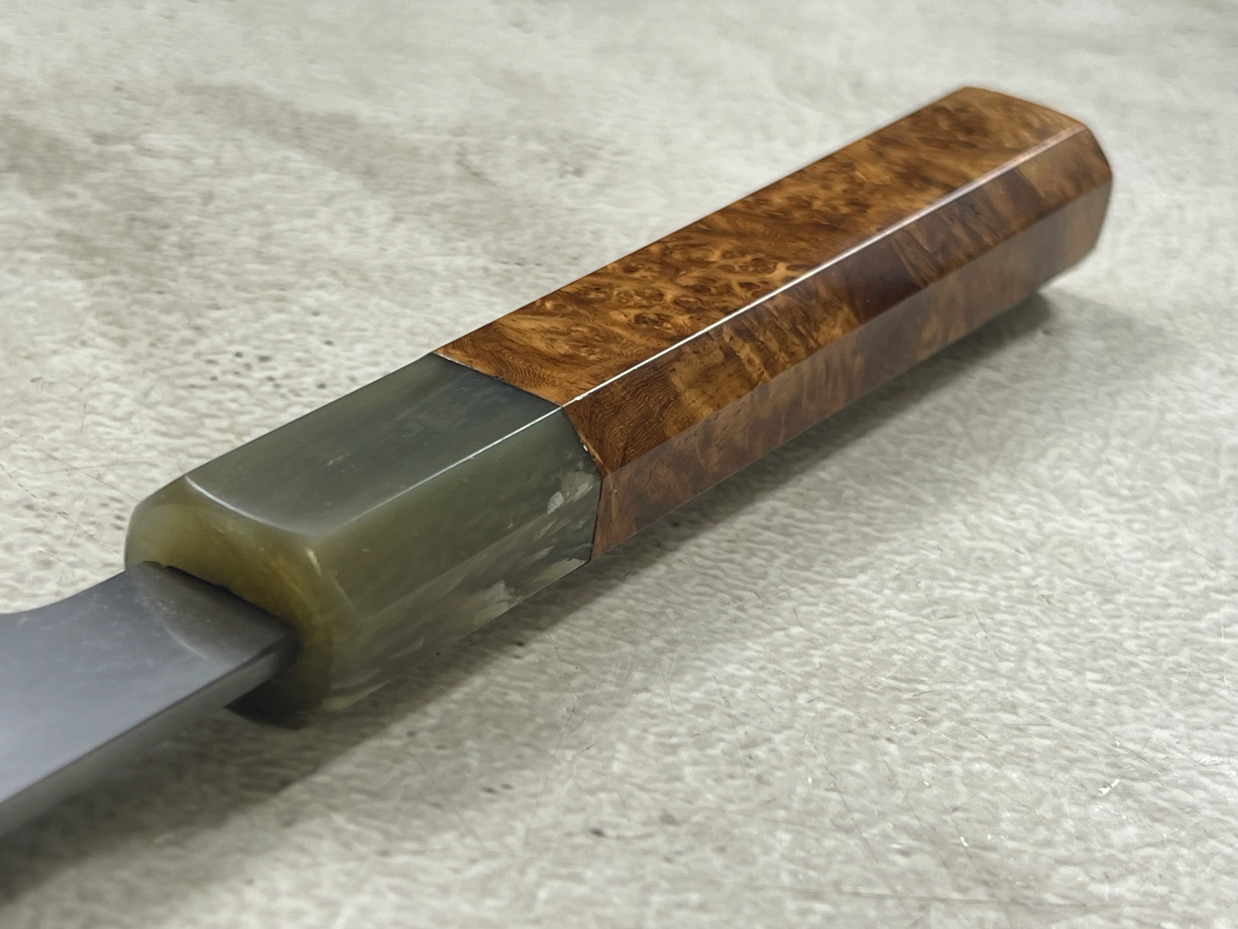 Keskin Migaki Kiritsuke 230mm Amboyna Burl & Blonde Buffalo Horn with sheath - Image 15
