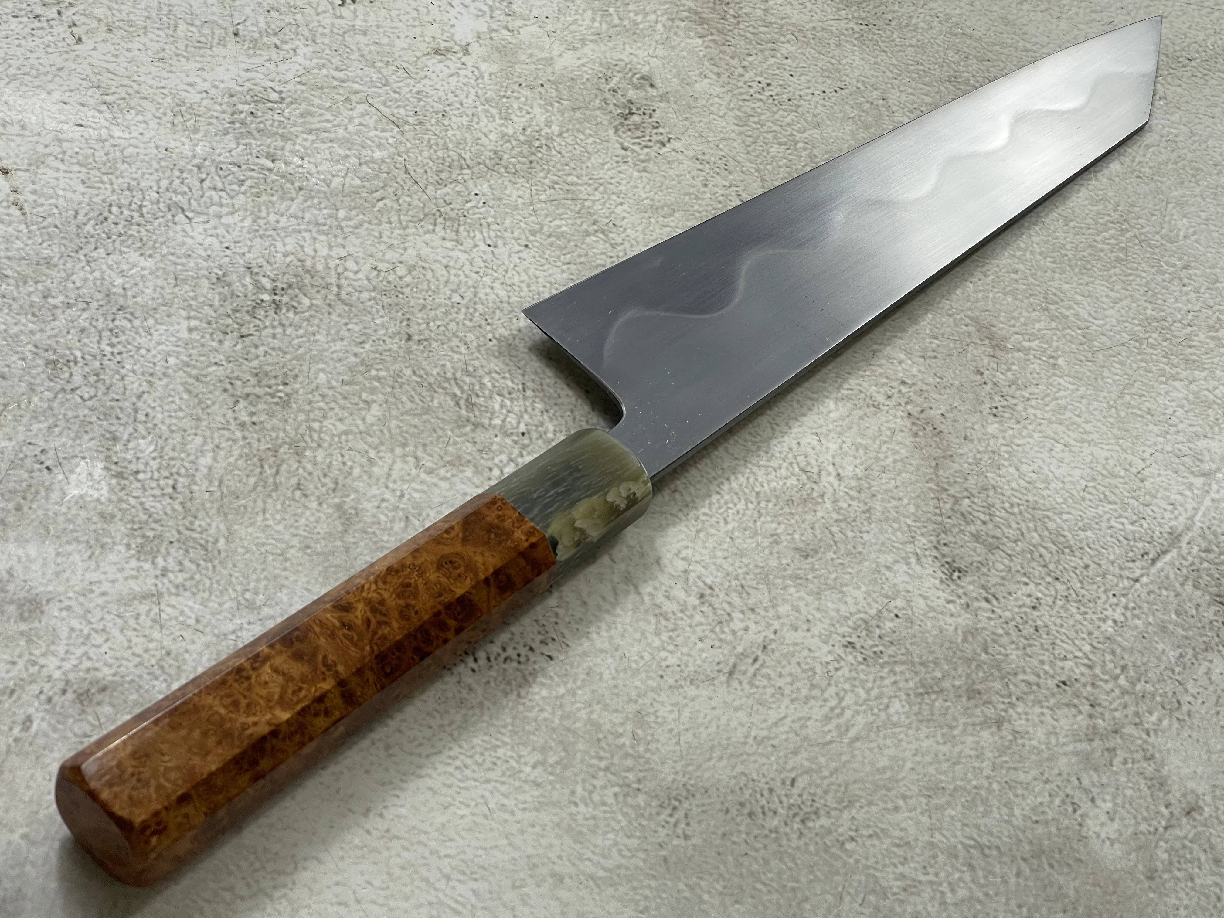 Keskin Migaki Kiritsuke 230mm Amboyna Burl & Blonde Buffalo Horn with sheath - Image 16