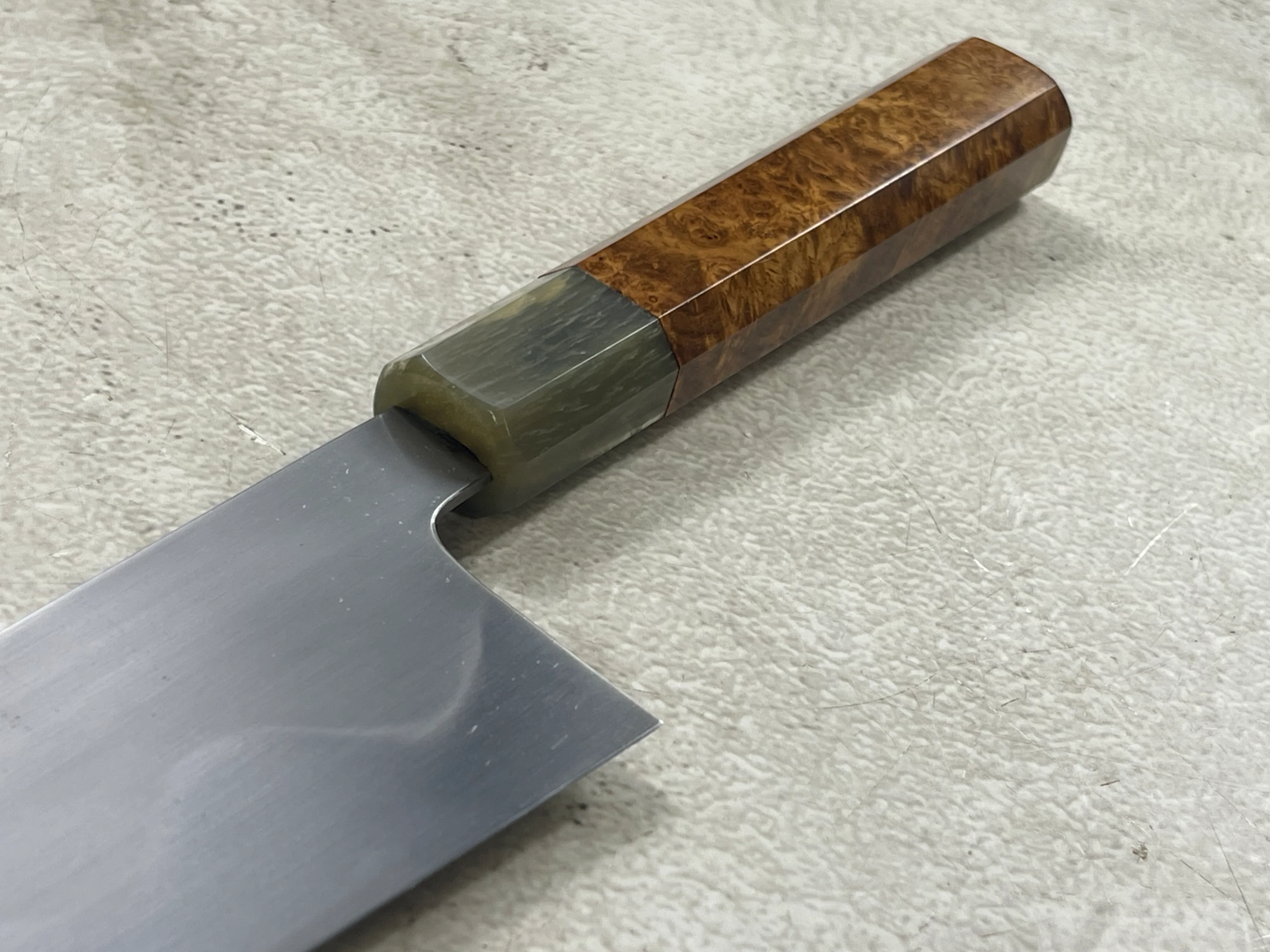 Keskin Migaki Kiritsuke 230mm Amboyna Burl & Blonde Buffalo Horn with sheath - Image 17