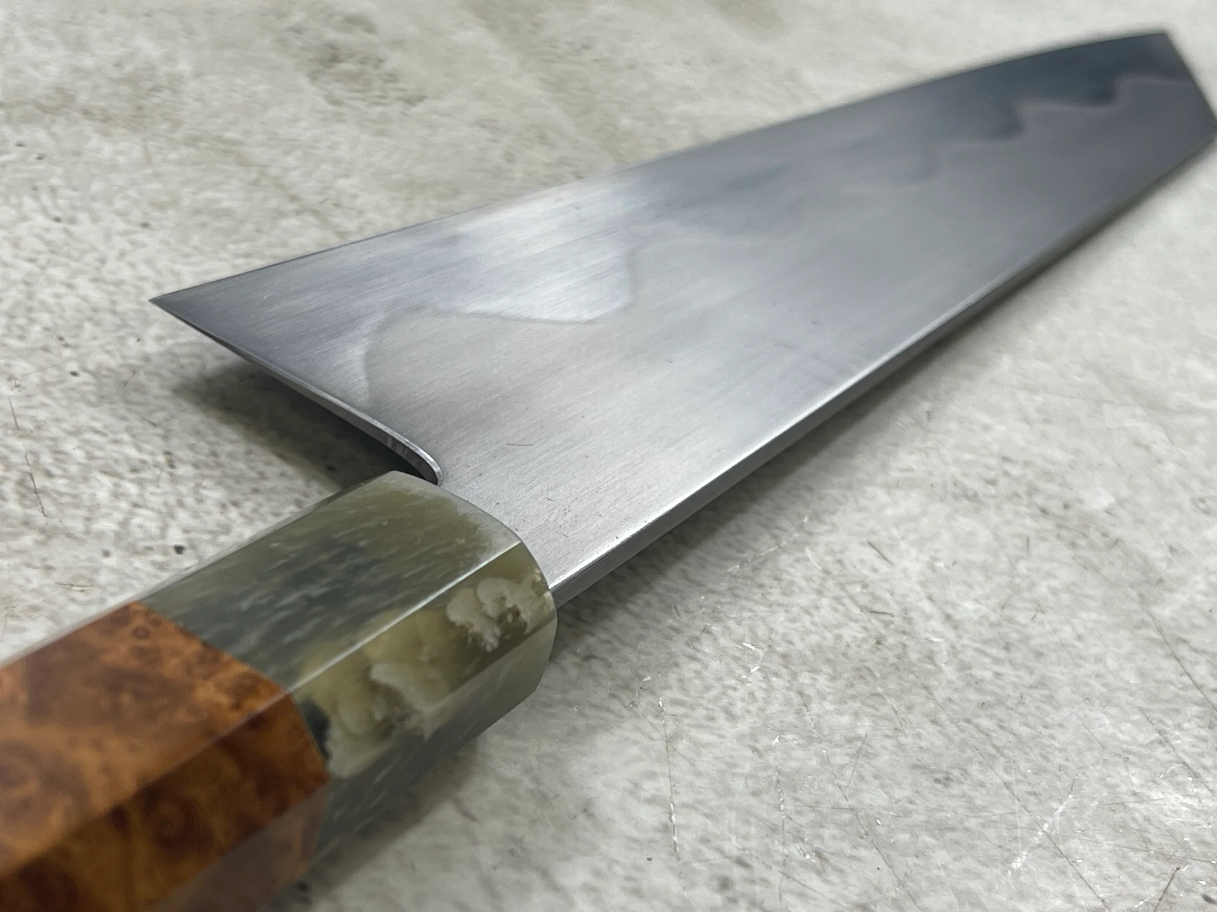 Keskin Migaki Kiritsuke 230mm Amboyna Burl & Blonde Buffalo Horn with sheath - Image 20