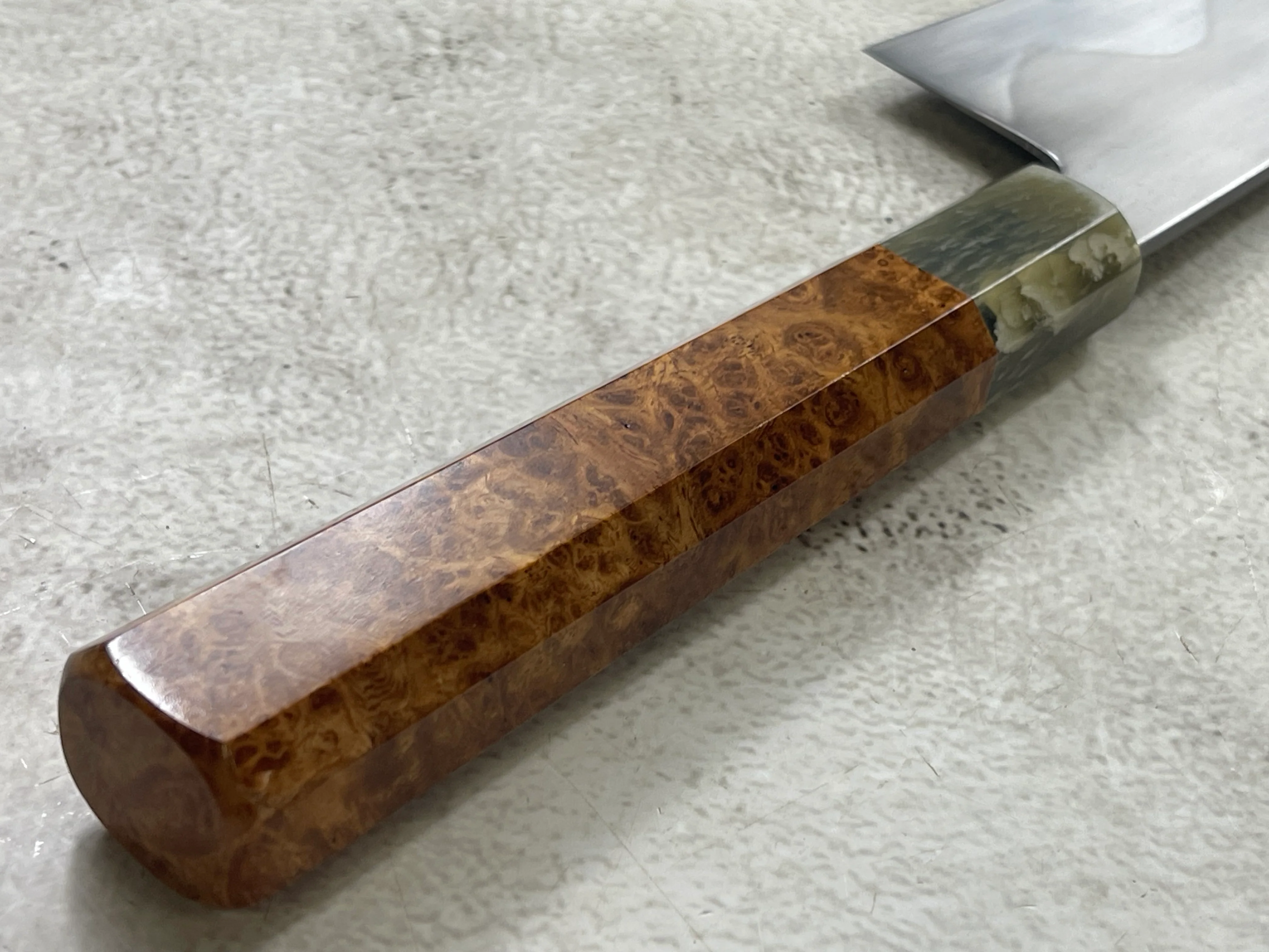 Keskin Migaki Kiritsuke 230mm Amboyna Burl & Blonde Buffalo Horn with sheath - Image 21