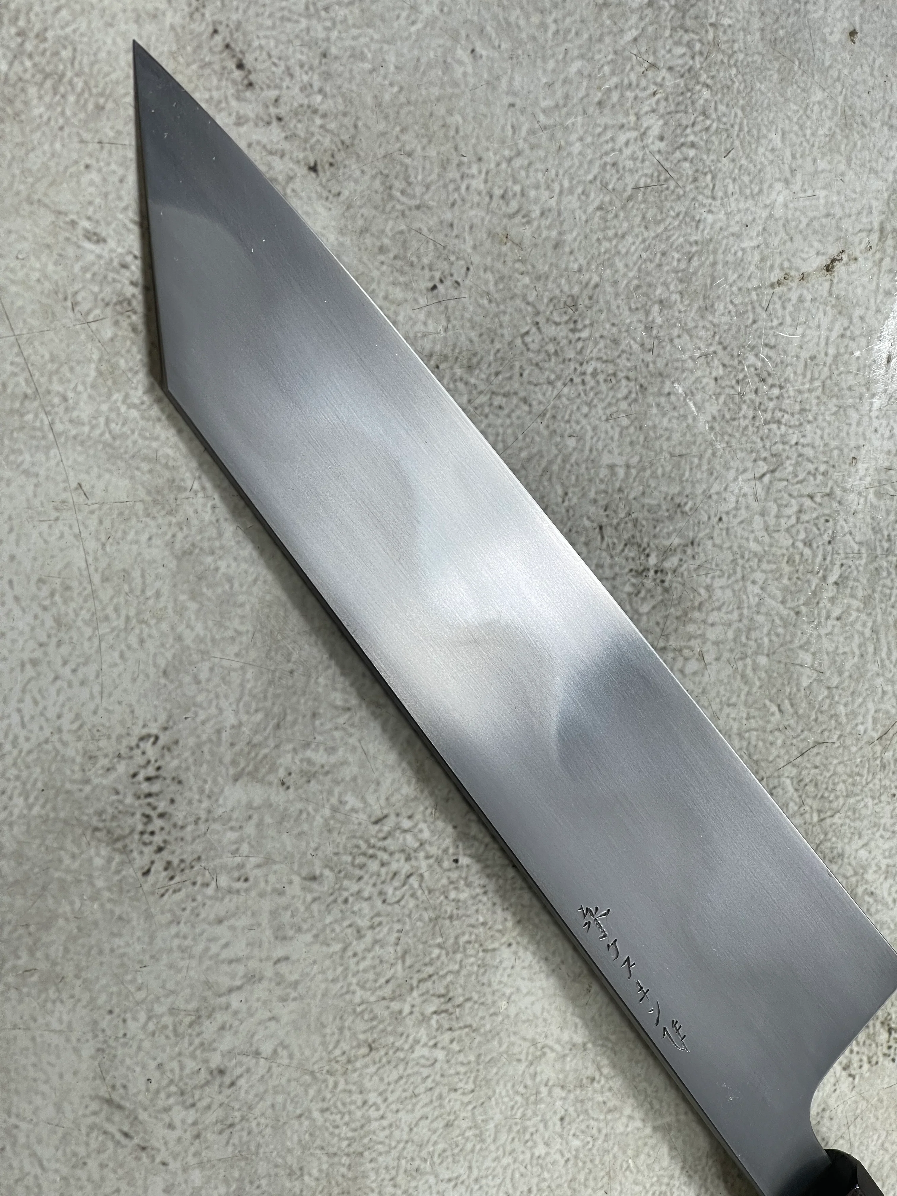Keskin Migaki Kiritsuke 230mm Amboyna Burl Mix & Purple Resin Rosewood Ferrule - Image 10