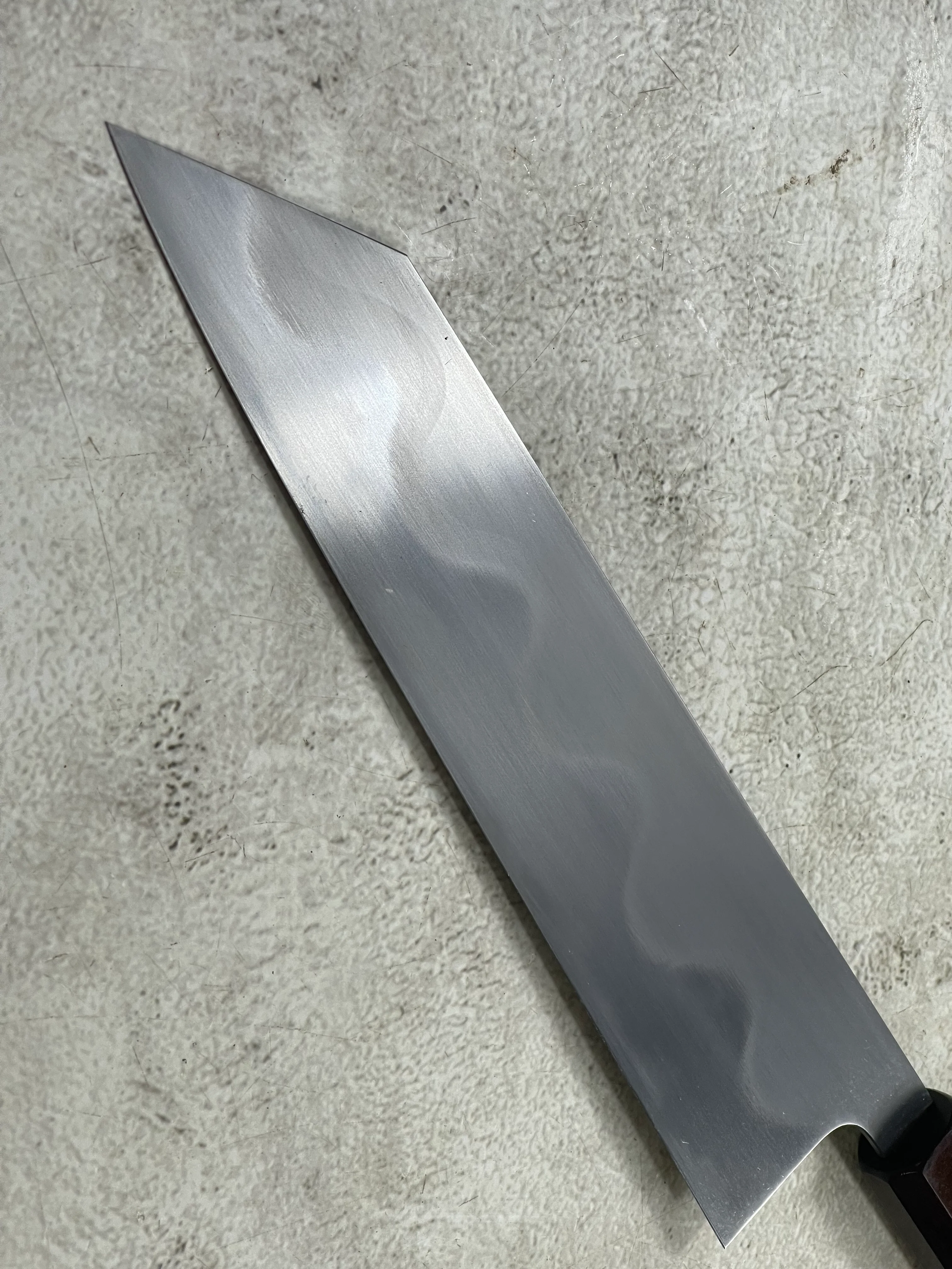 Keskin Migaki Kiritsuke 230mm Amboyna Burl Mix & Purple Resin Rosewood Ferrule - Image 12