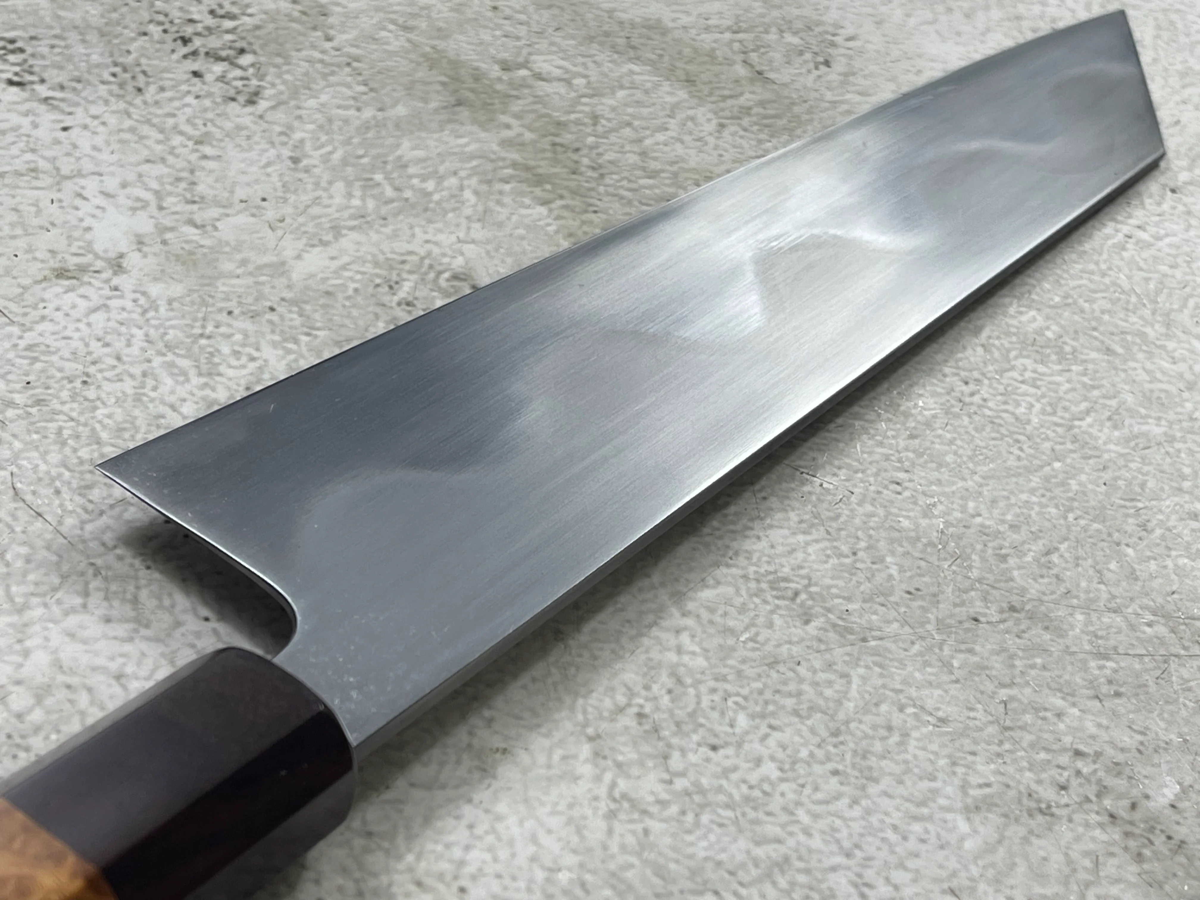Keskin Migaki Kiritsuke 230mm Amboyna Burl Mix & Purple Resin Rosewood Ferrule - Image 14