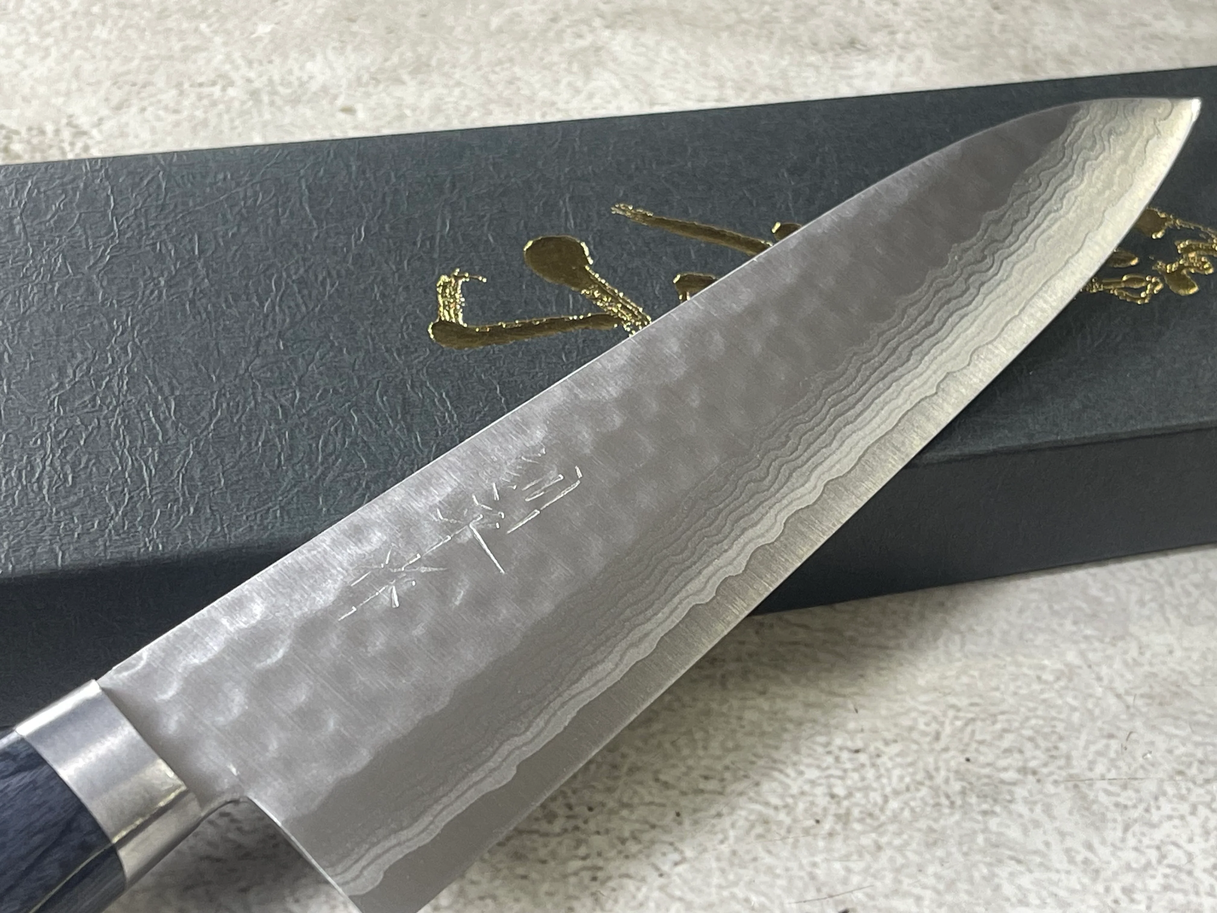 Masutani Kokuryu Gyuto 180mm Blue Pakkawood Handle - Image 12