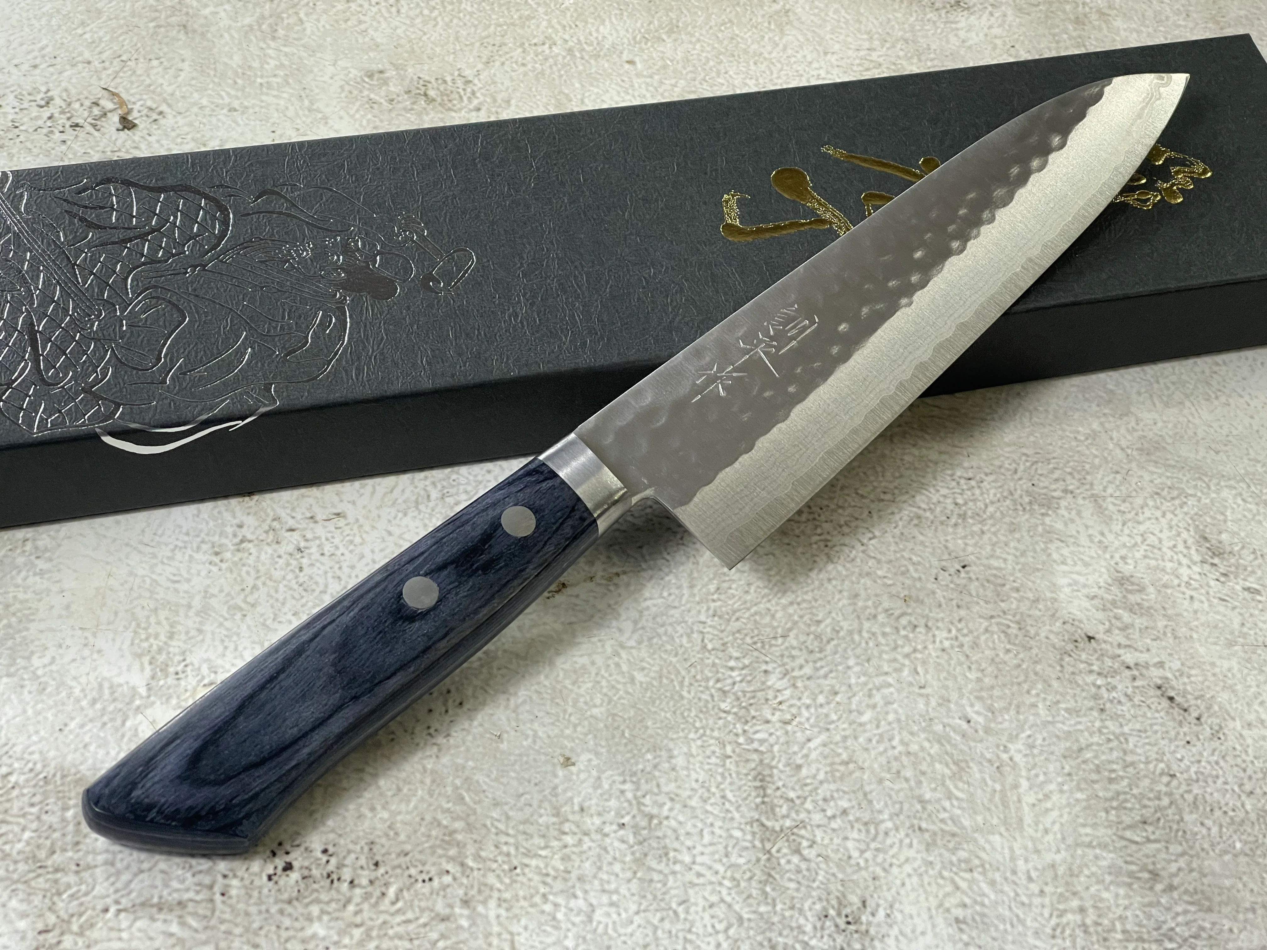 Masutani Kokuryu Gyuto 180mm Blue Pakkawood Handle - Image 14