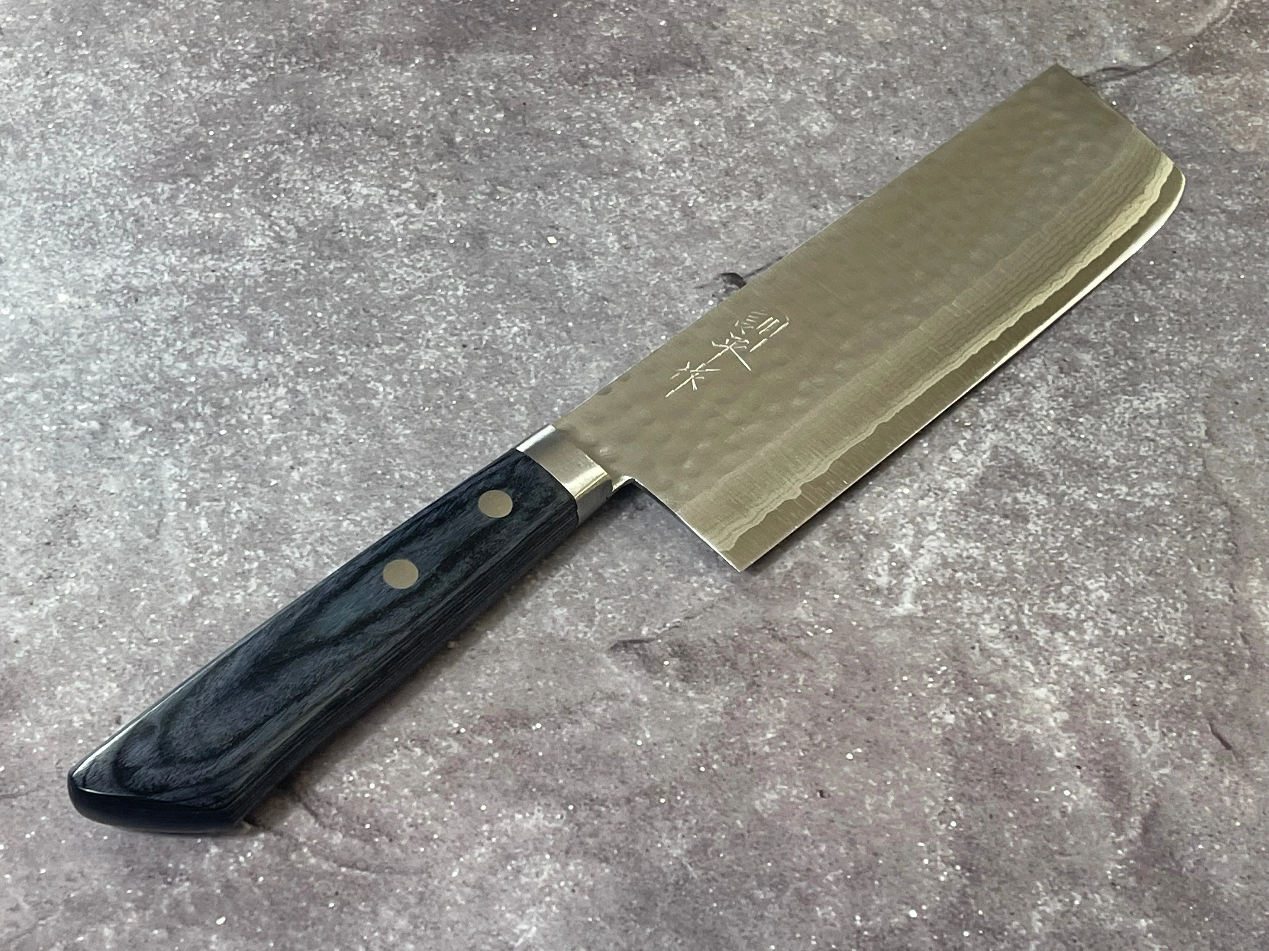 Masutani Kokuryu Nakiri 160mm Blue Pakkawood Handle - Image 3