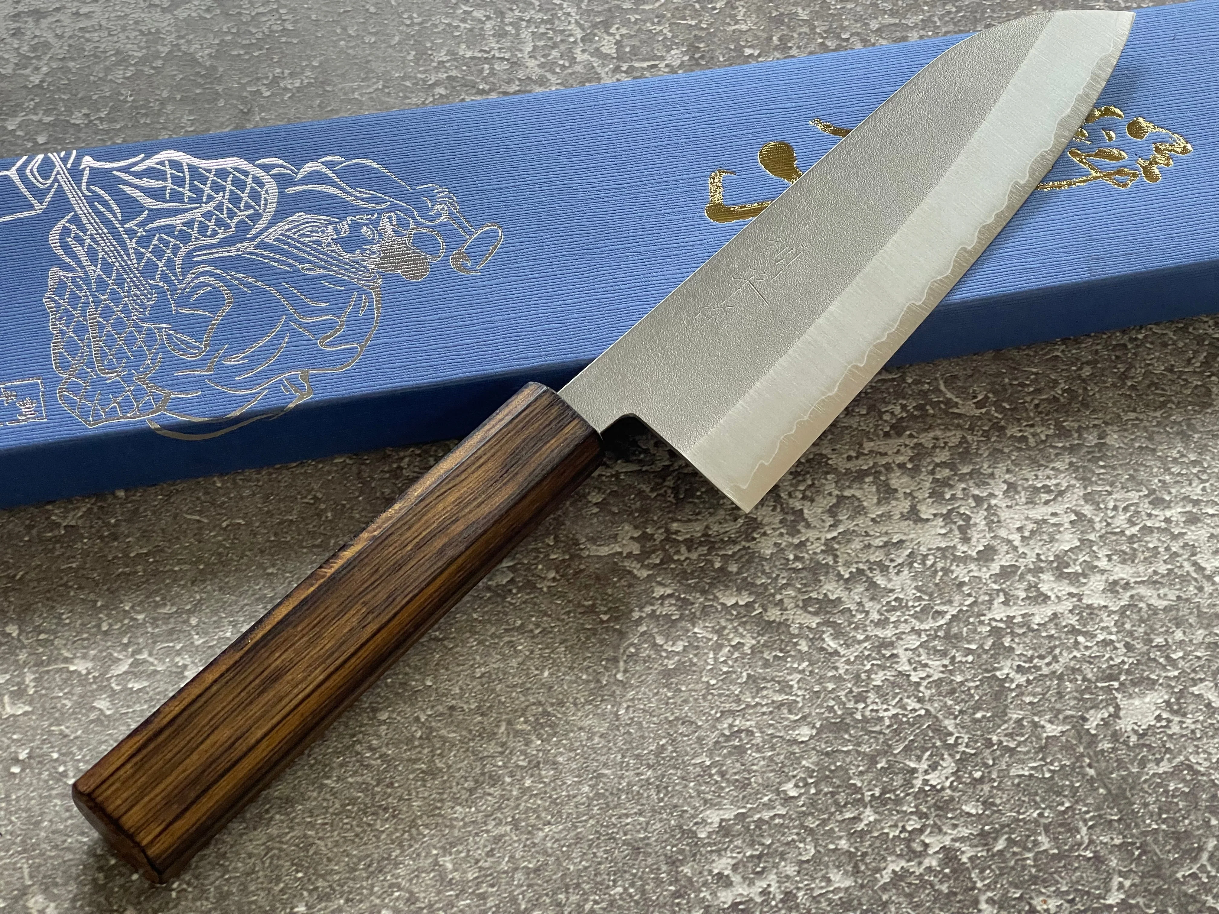 Masutani Kokuryu Nashiji Santoku 170mm VG1 Steel Oak Handle