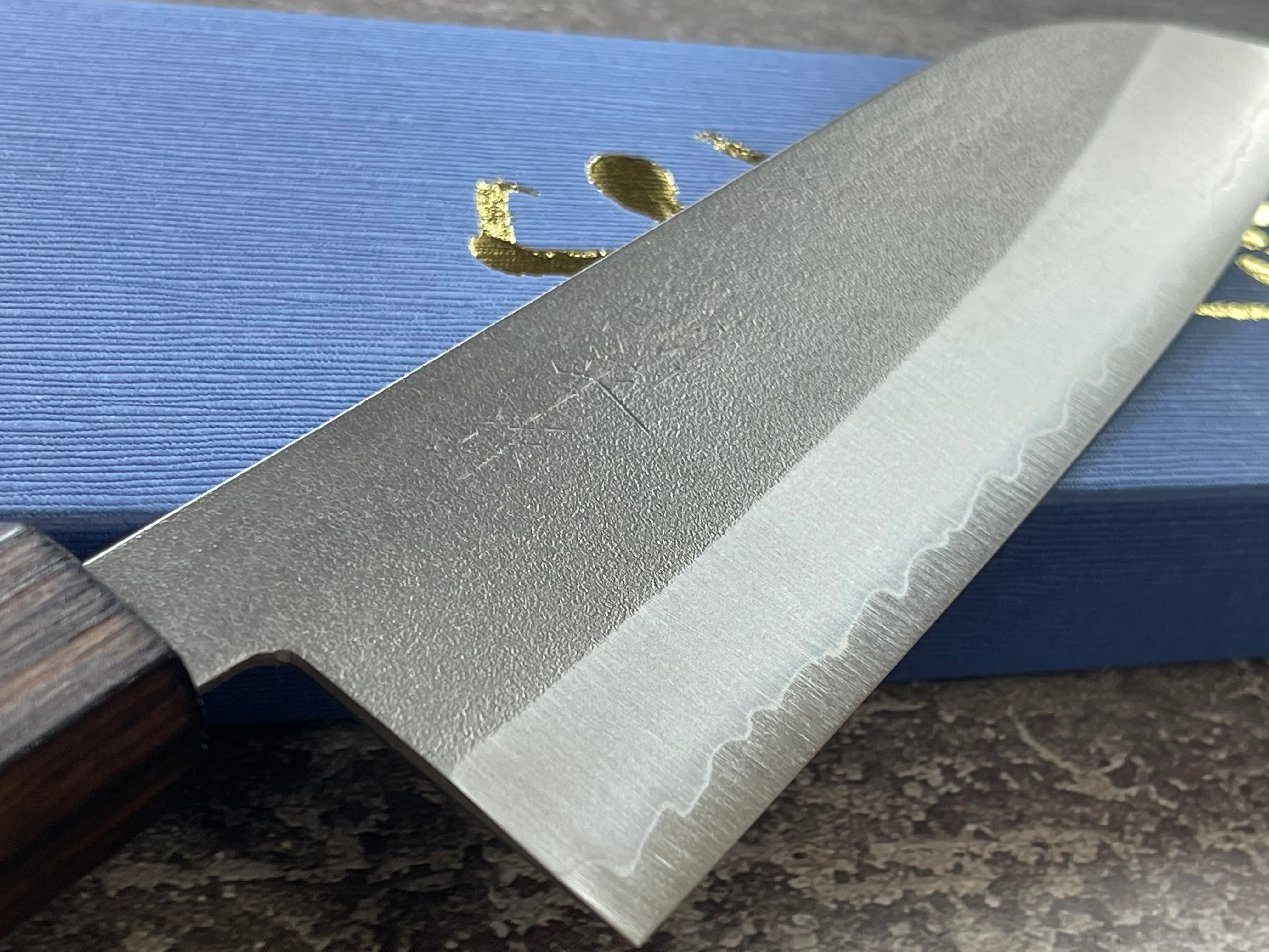 Masutani Kokuryu Nashiji Santoku 170mm VG1 Steel Oak Handle - Image 3