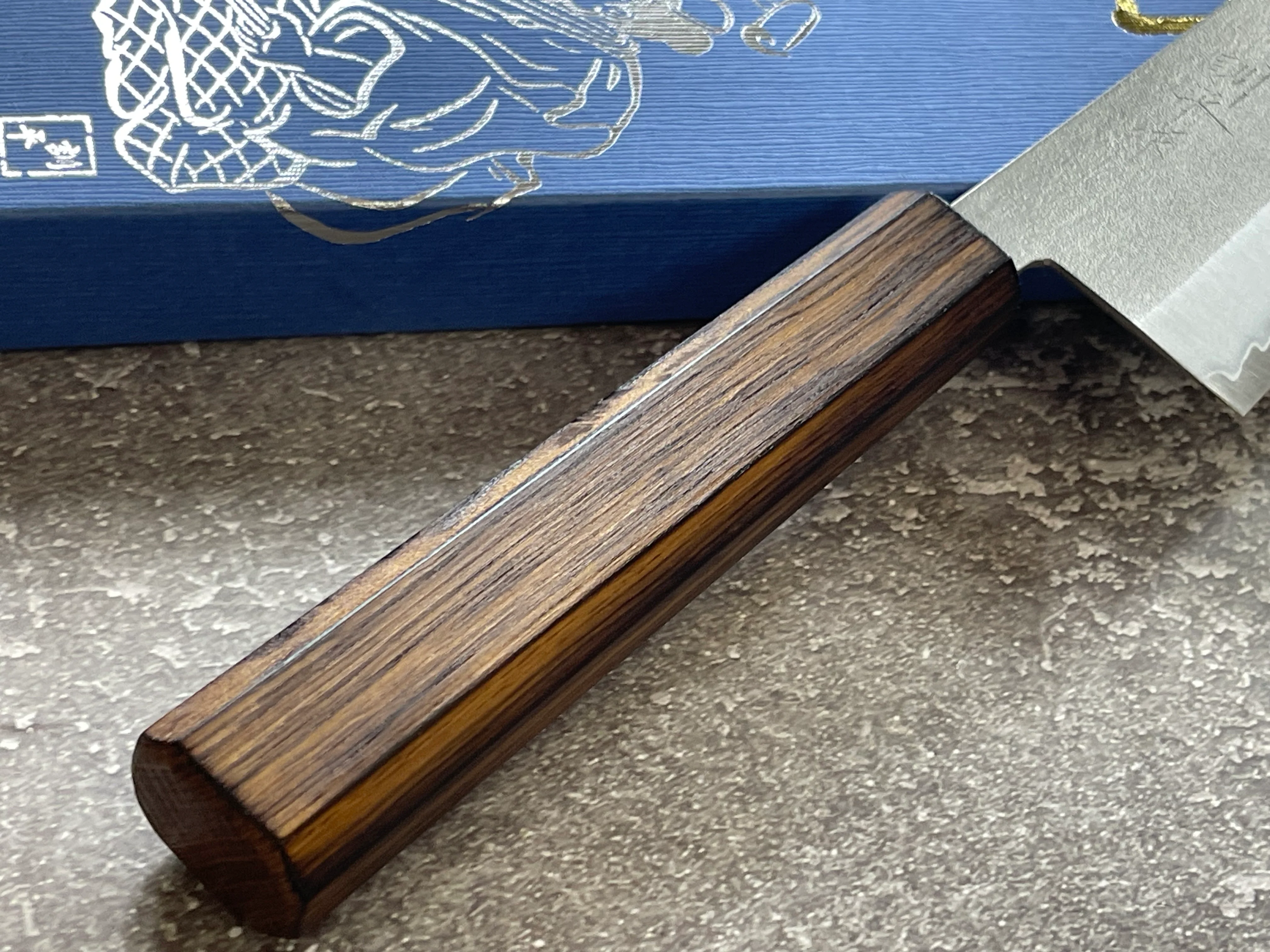 Masutani Kokuryu Nashiji Santoku 170mm VG1 Steel Oak Handle - Image 5