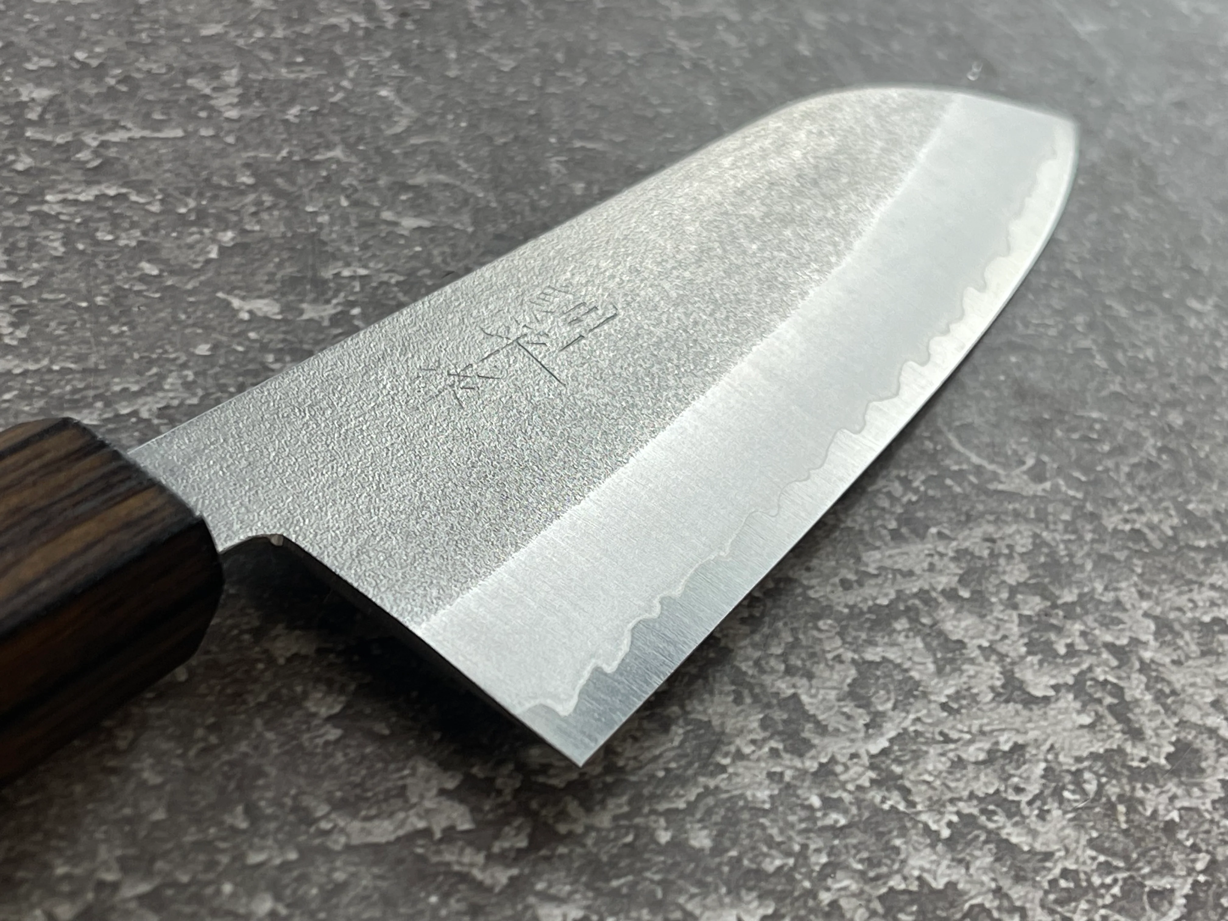 Masutani Kokuryu Nashiji Santoku 170mm VG1 Steel Oak Handle - Image 6