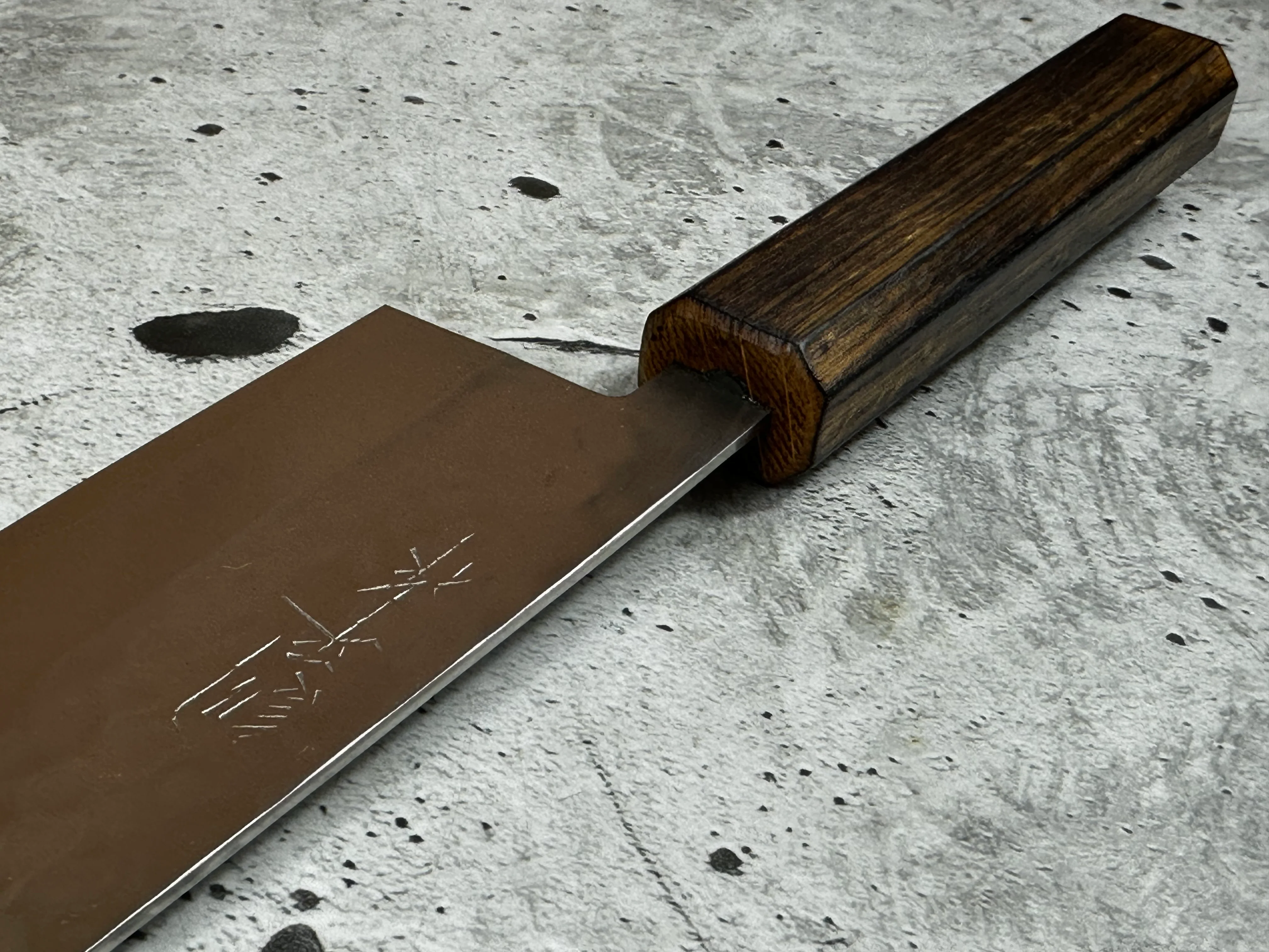 Masutani Kokuryu Tsutime Gyuto 180mm VG1 Steel Oak Handle - Image 11