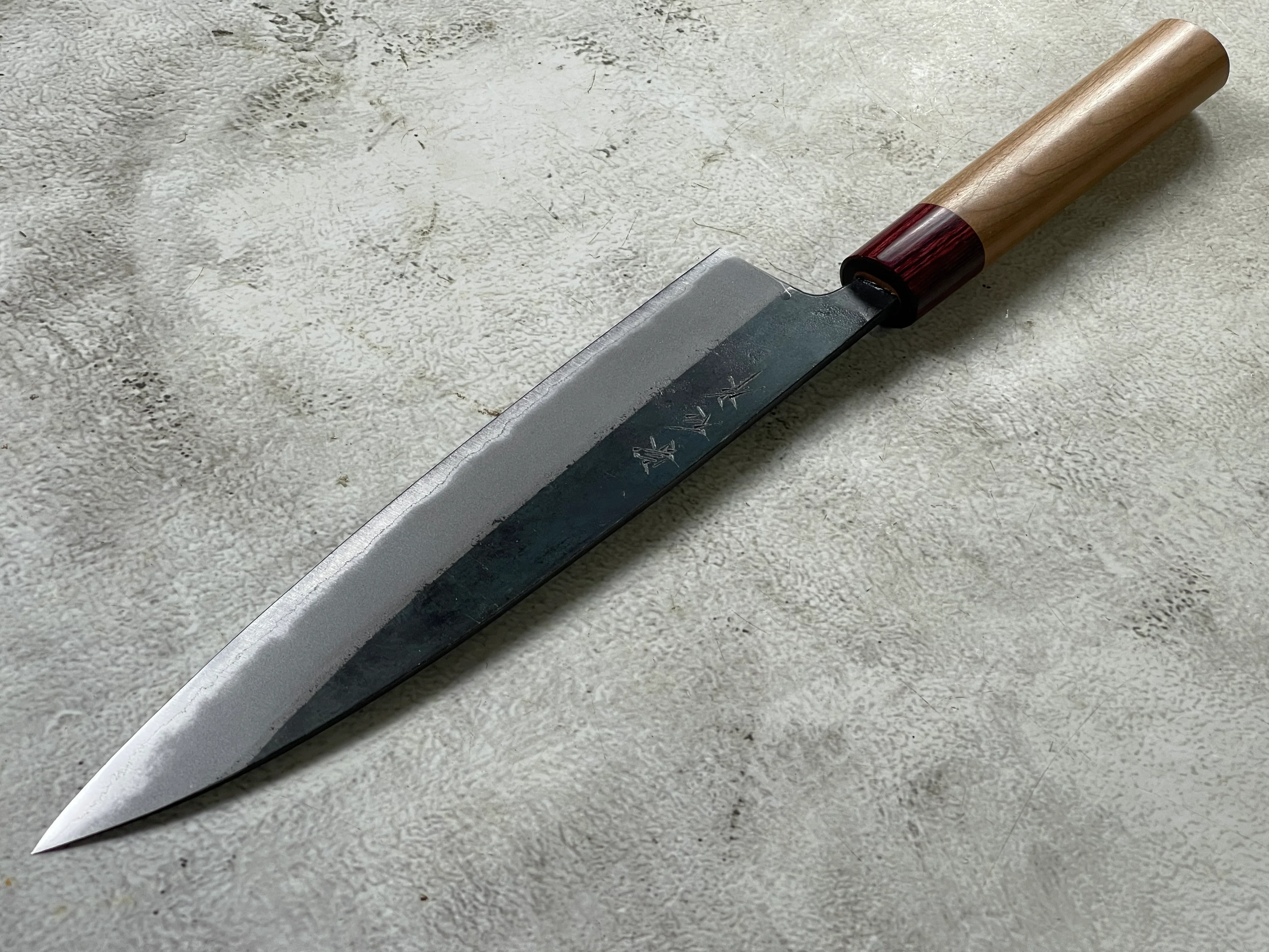 Muneishi Aogami 2 Iron Clad Gyuto 240mm Kurouchi Finish - Image 5