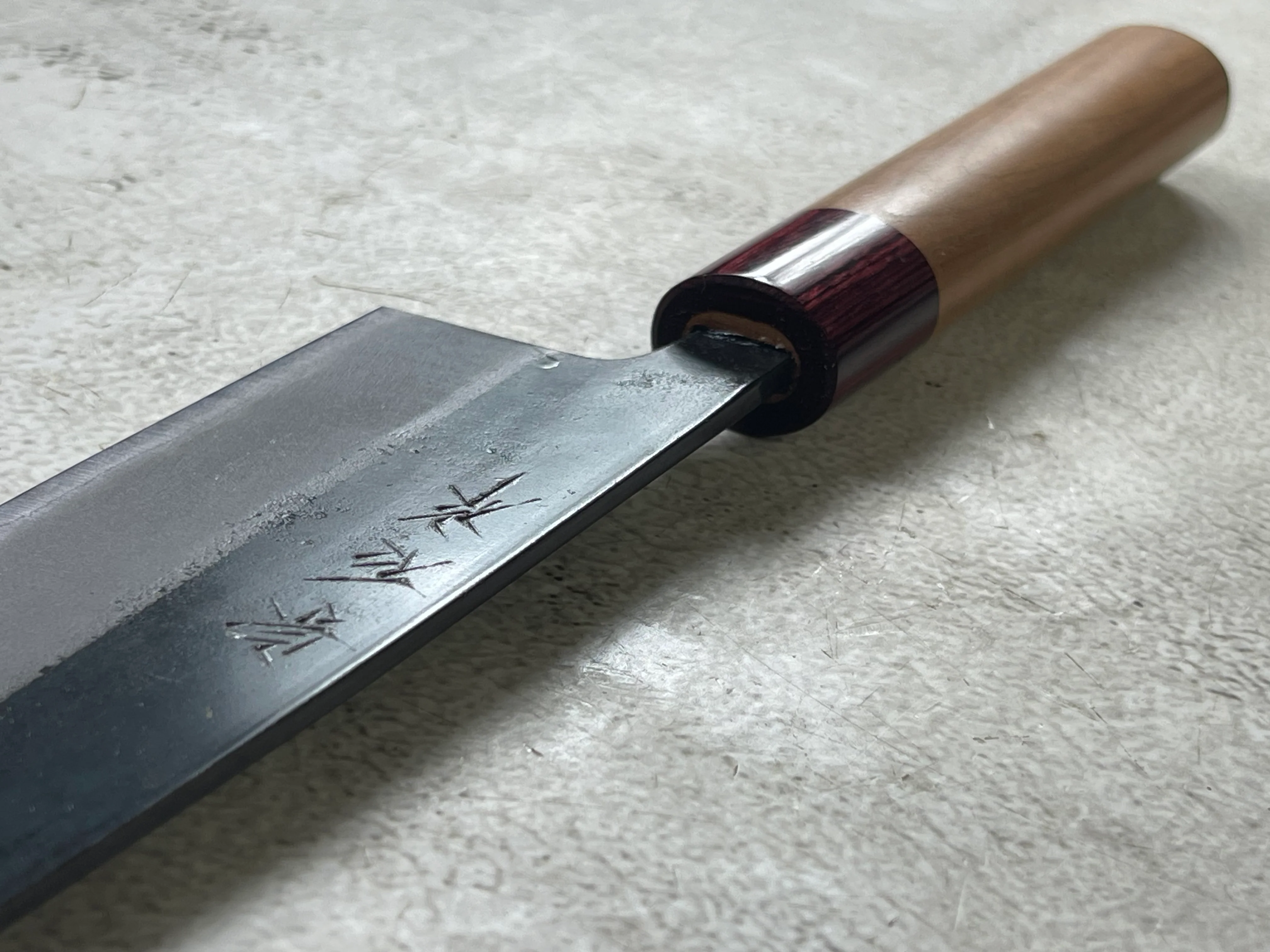 Muneishi Aogami 2 Iron Clad Gyuto 240mm Kurouchi Finish - Image 6