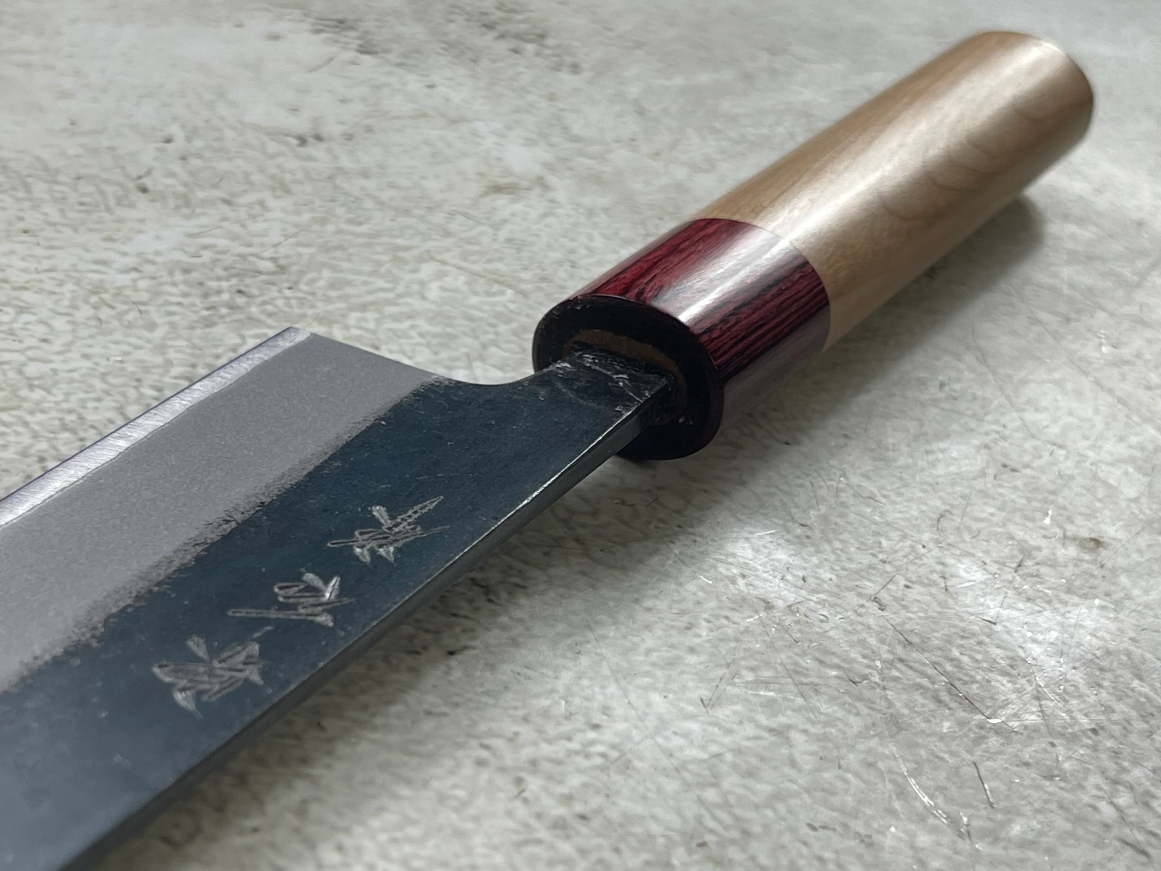 Muneishi Aogami 2 Iron Clad Kiritsuke 180mm Kurouchi Finish - Image 4