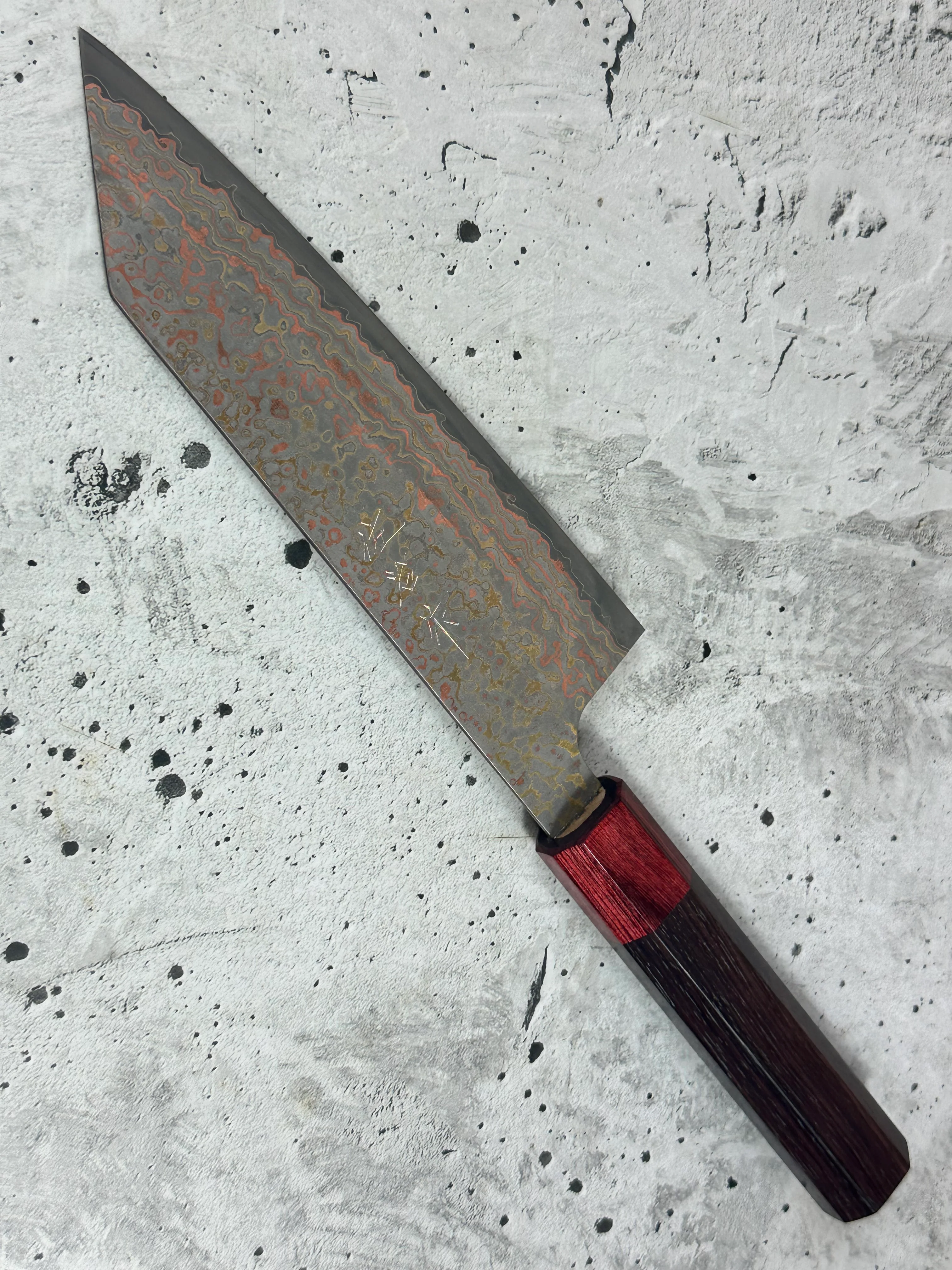 Takeshi Saji VG10-W Nashiji Rainbow Damascus Bunka 165mm - Image 10
