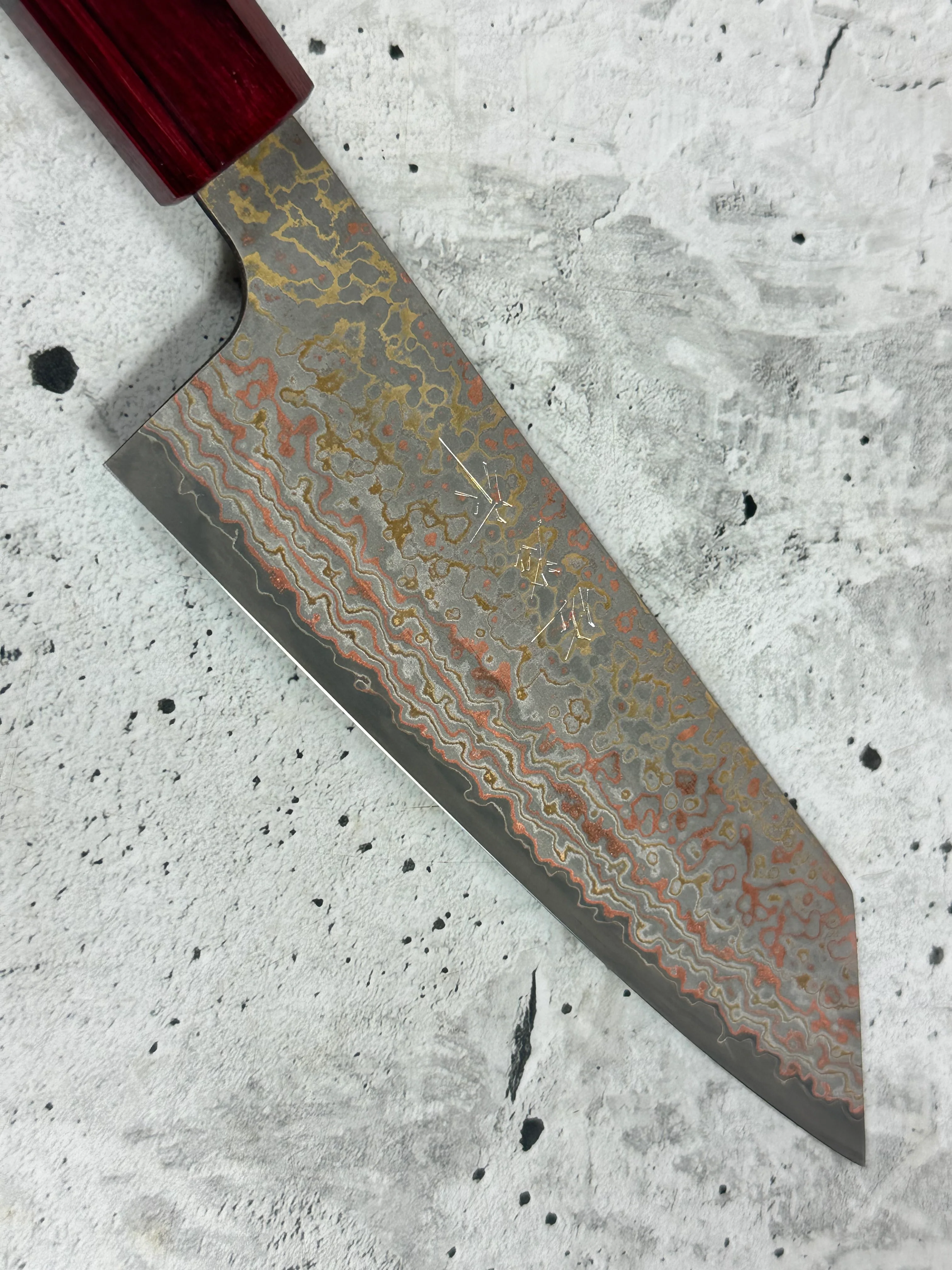 Takeshi Saji VG10-W Nashiji Rainbow Damascus Bunka 165mm - Image 11